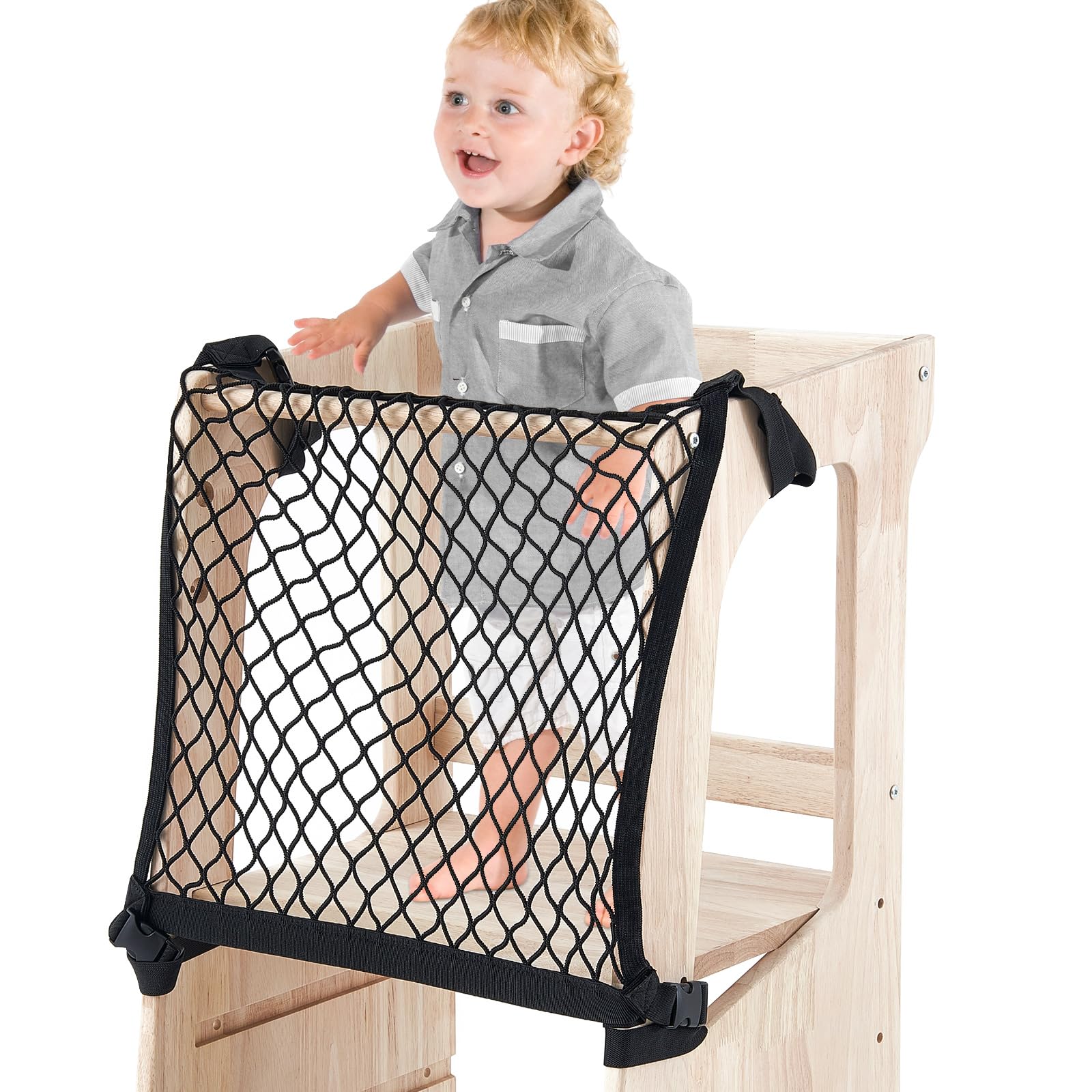 Silipull Toddlers Tower Net Guard front view highlighting adjustable, secure coverage for learning towers.