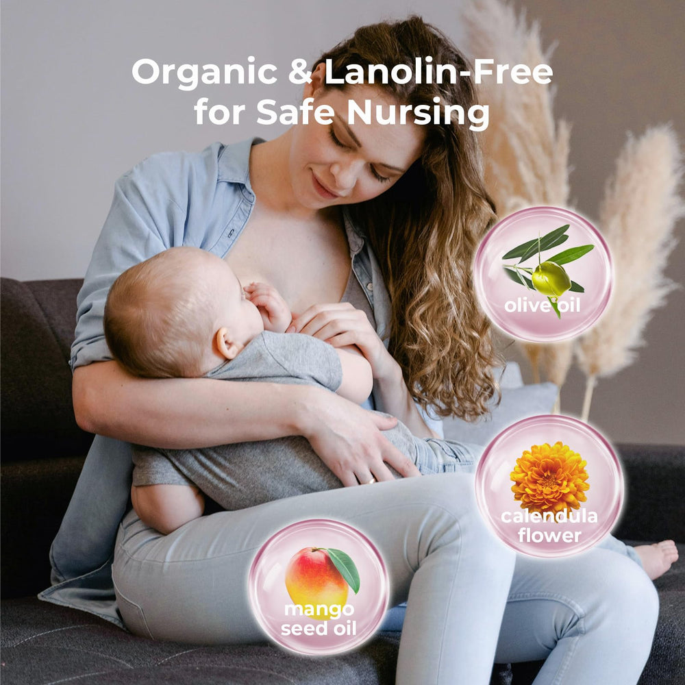 SilkySecret Nipple Cream label closeup highlights lanolin-free formula.