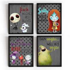 Silly Goose Gifts bathroom art set featuring Jack and Sally adds playful charm to your bathroom.