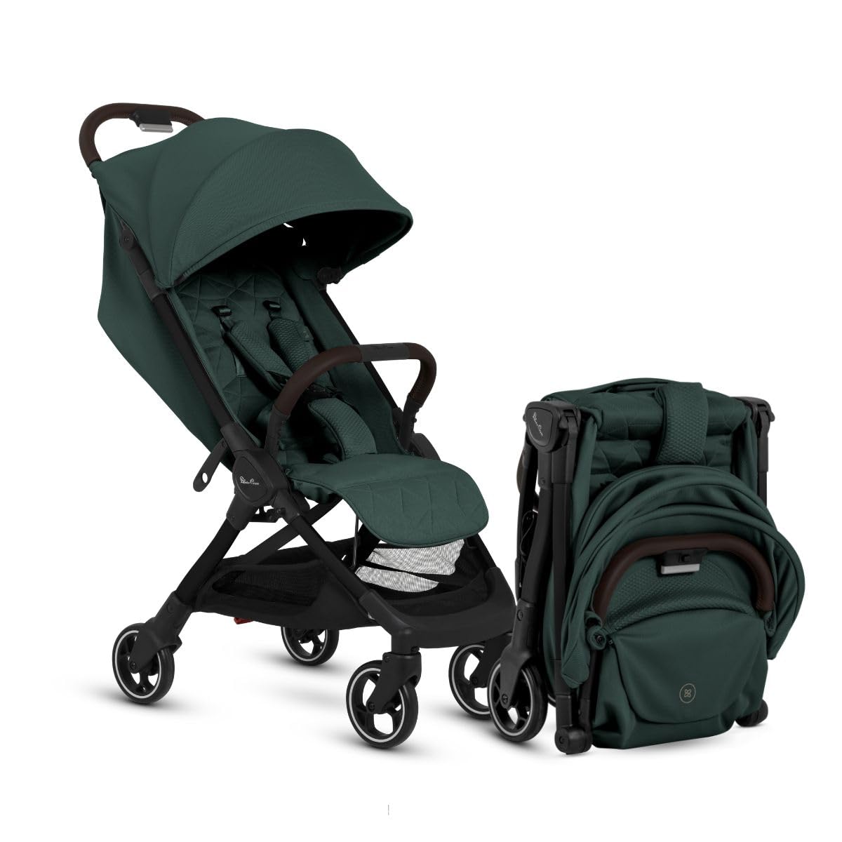Silver Cross Clic folded in Conifer for compact travel storage.