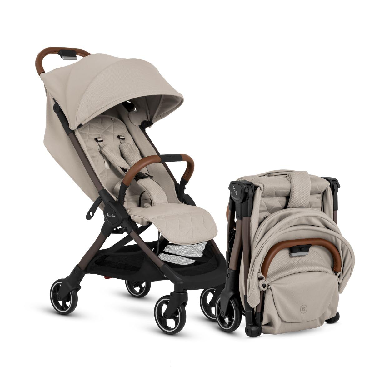 Silver Cross Clic ultralight travel stroller in latte designed for easy city travel.