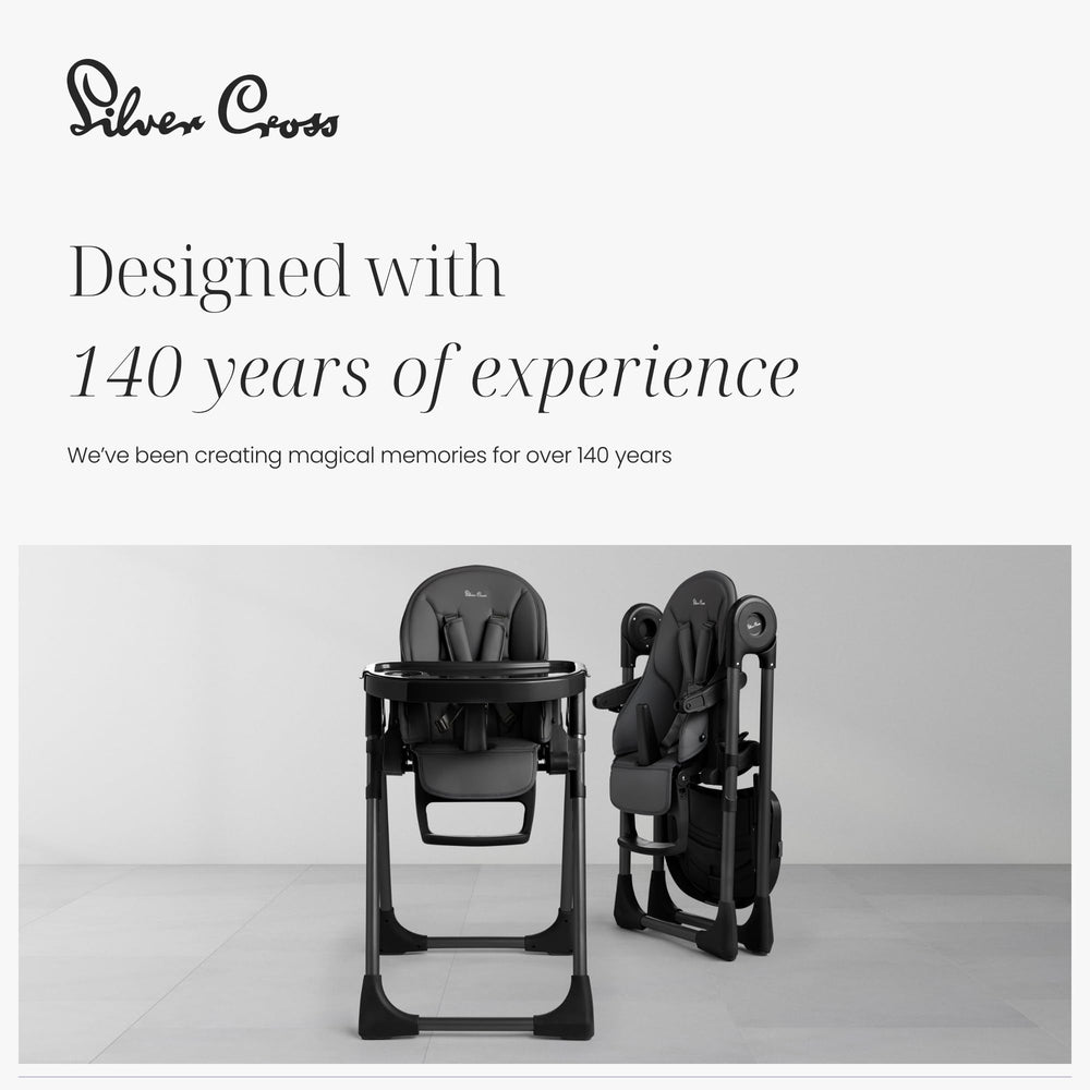 Silver Cross Gourmet high chair lightweight design at about 18 lbs for easy transport