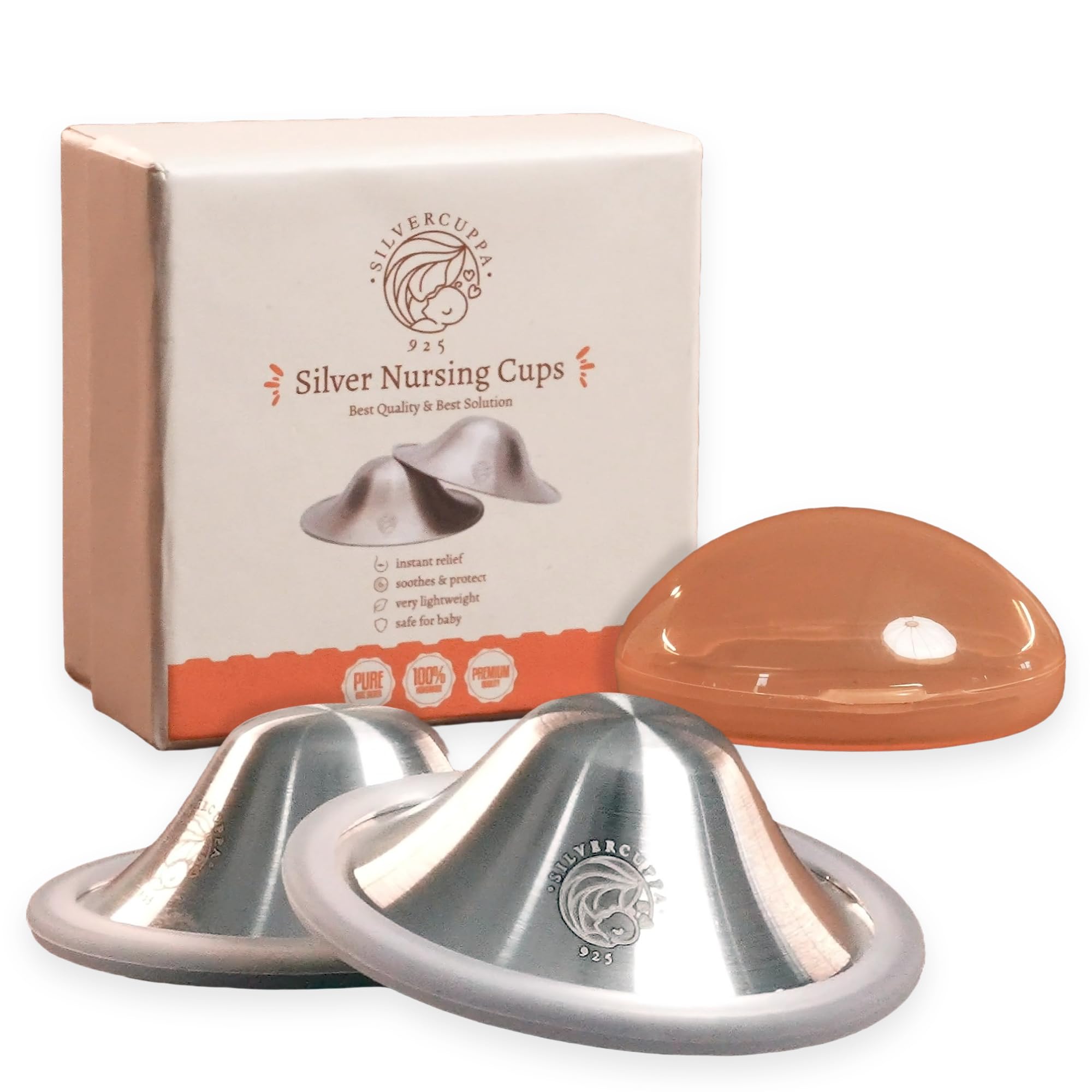 Silvercuppa 925 silver nipple cups close-up showing discreet, secure fit with silicone rings.