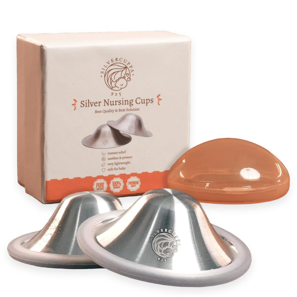 Silvercuppa 925 silver nipple cups close-up showing discreet, secure fit with silicone rings.