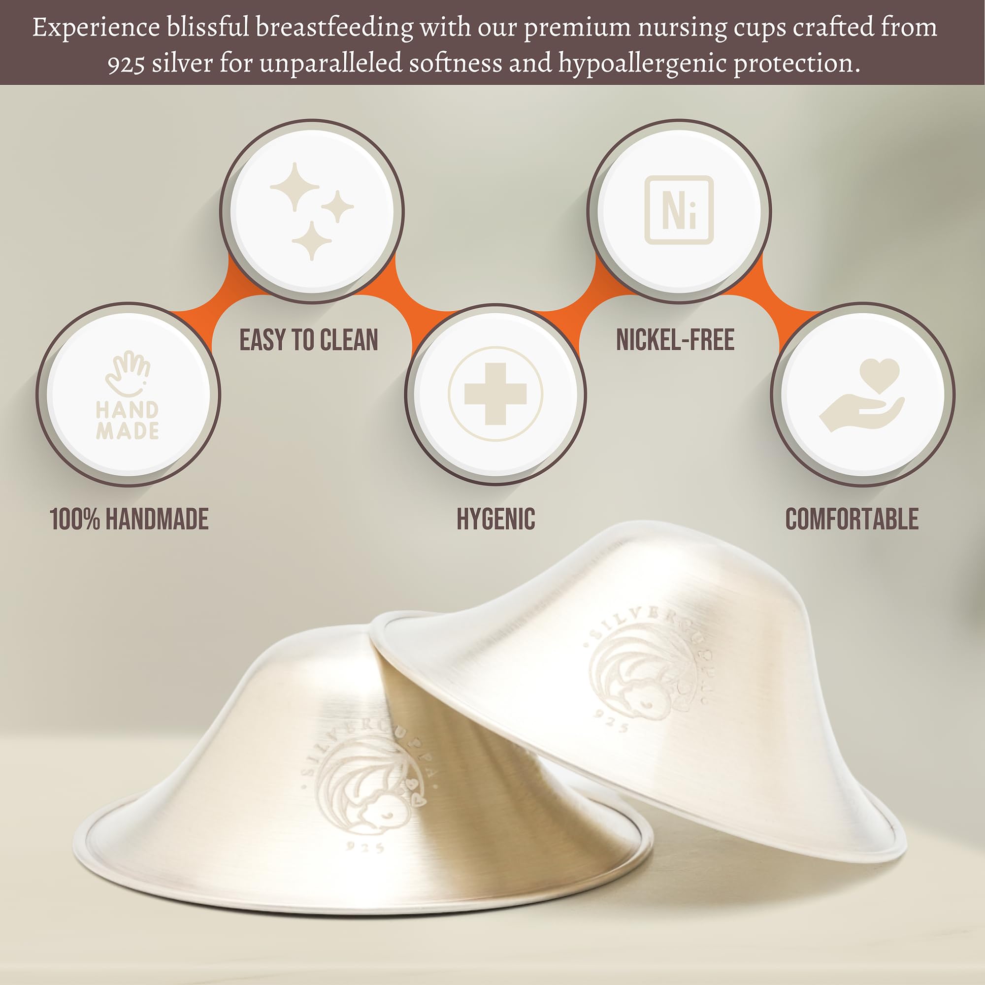 Silvercuppa nipple cups worn under clothing for comfortable, discreet nursing.