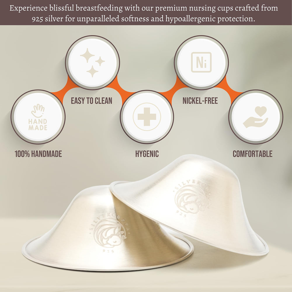 Silvercuppa nipple cups worn under clothing for comfortable, discreet nursing.