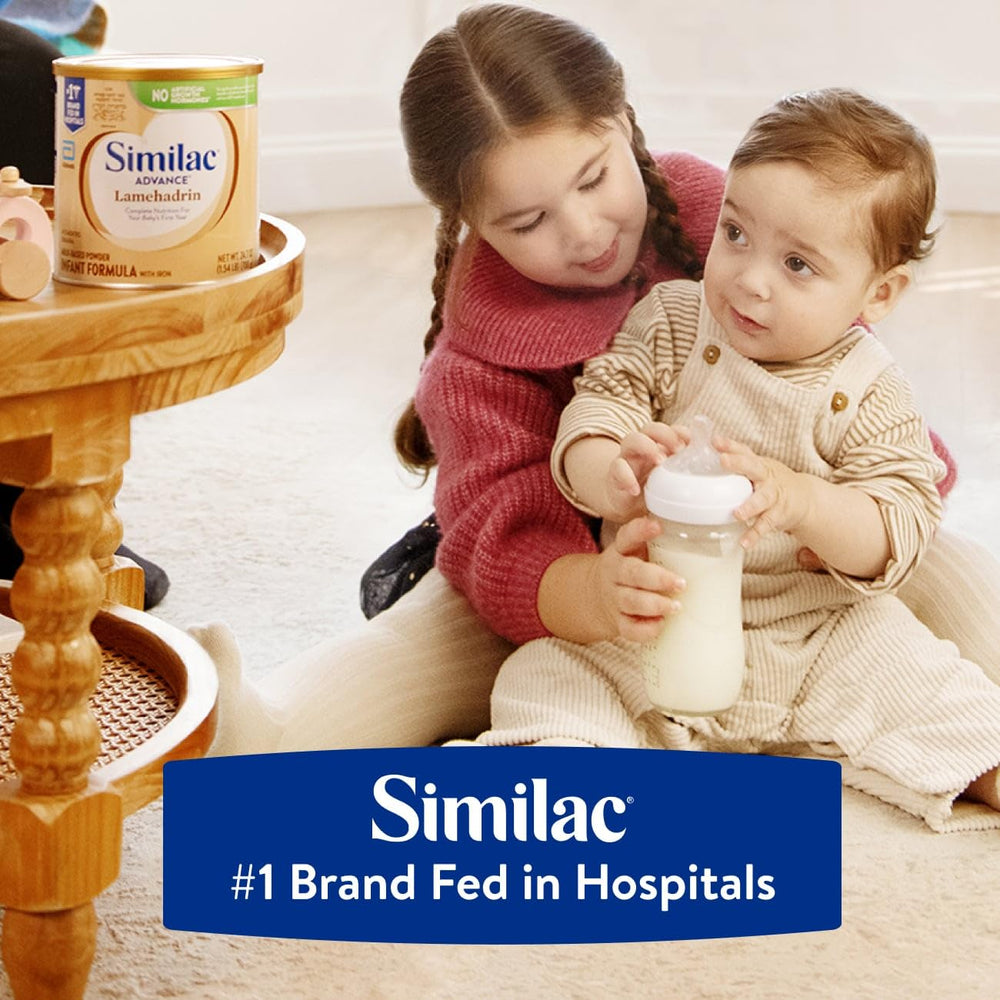 Similac Advance Lamehadrin powder-dispensing scene illustrates convenient at-home feeding.