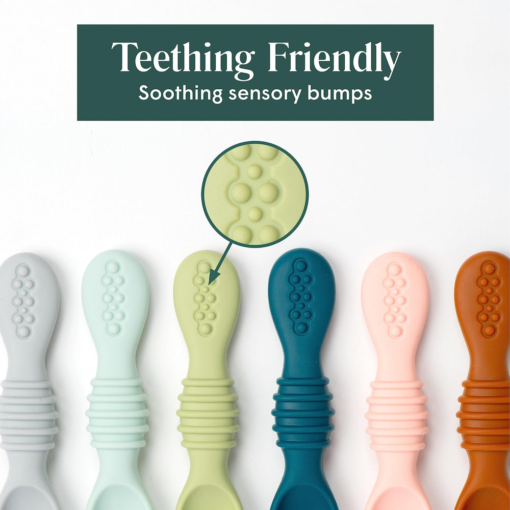Simka Rose baby led weaning friendly spoons.