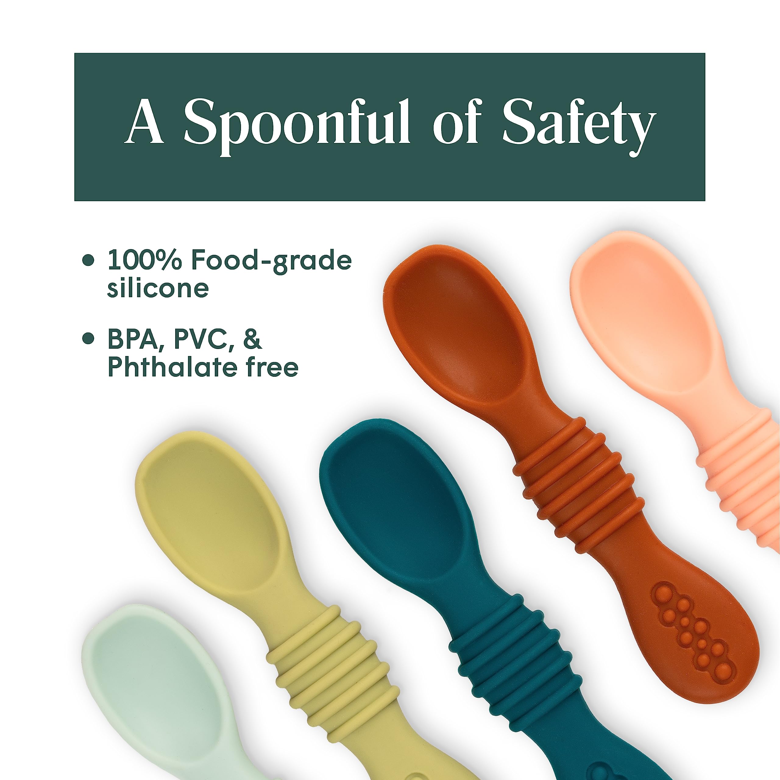 Simka Rose spoons textured end soothe teething gums.