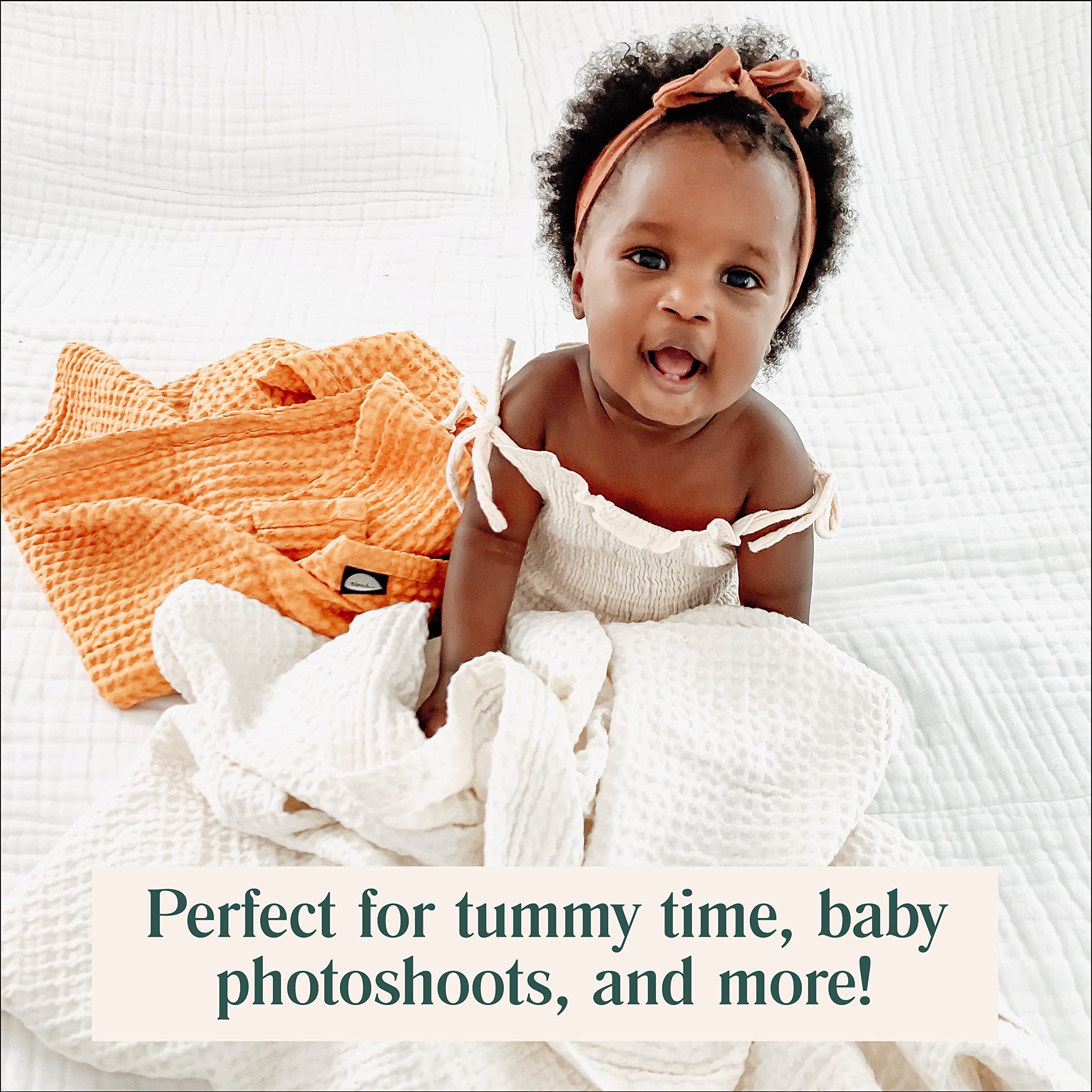 Simka Rose waffle baby blanket in natural colors suits gender-neutral nurseries.