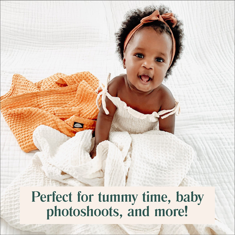 Simka Rose waffle baby blanket in natural colors suits gender-neutral nurseries.