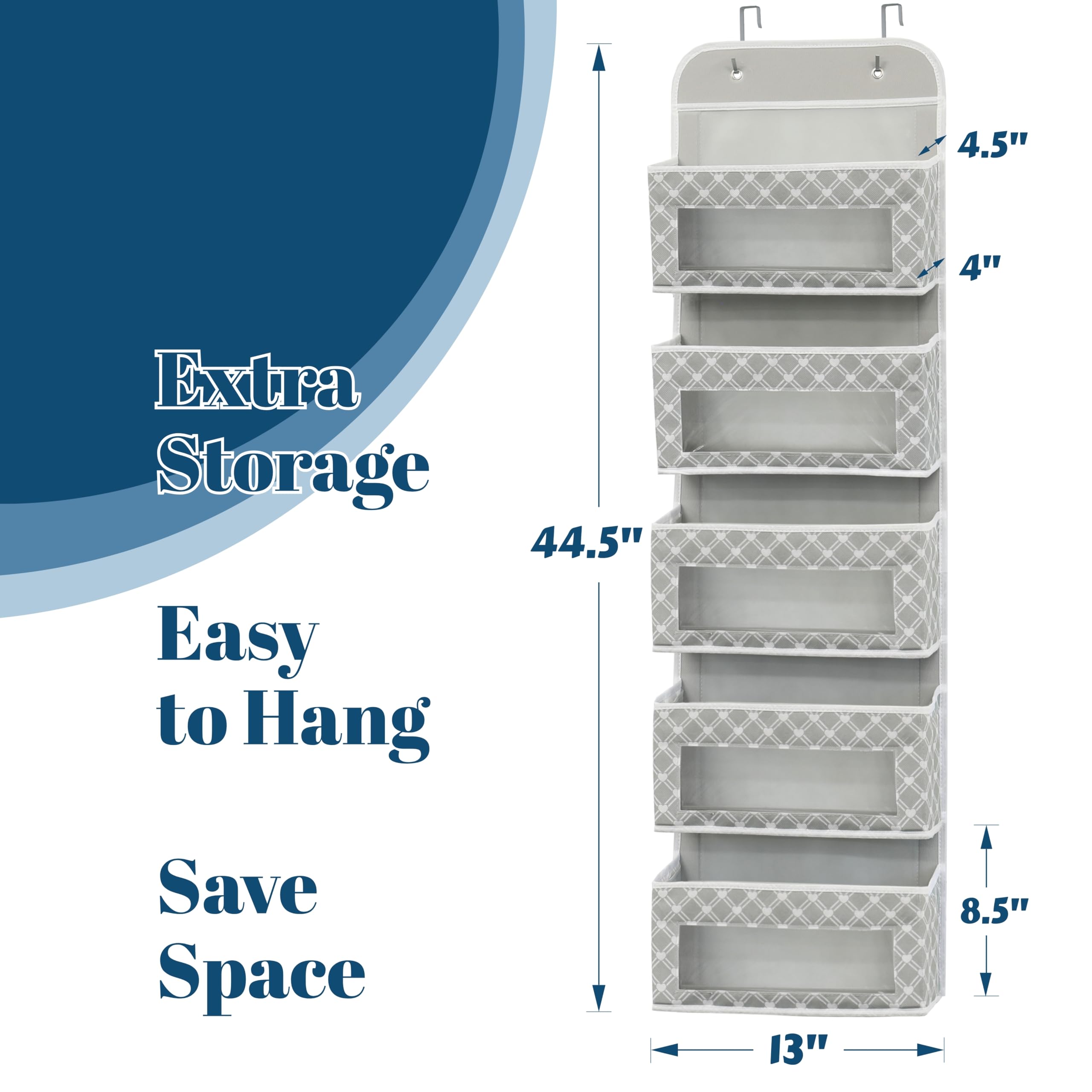 Simple Houseware 5-pocket organizer hanging on door keeps clutter off floor and within reach.