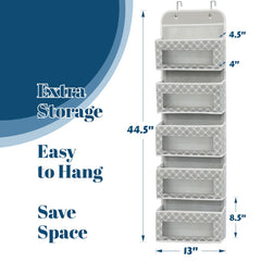 Simple Houseware 5-pocket organizer hanging on door keeps clutter off floor and within reach.