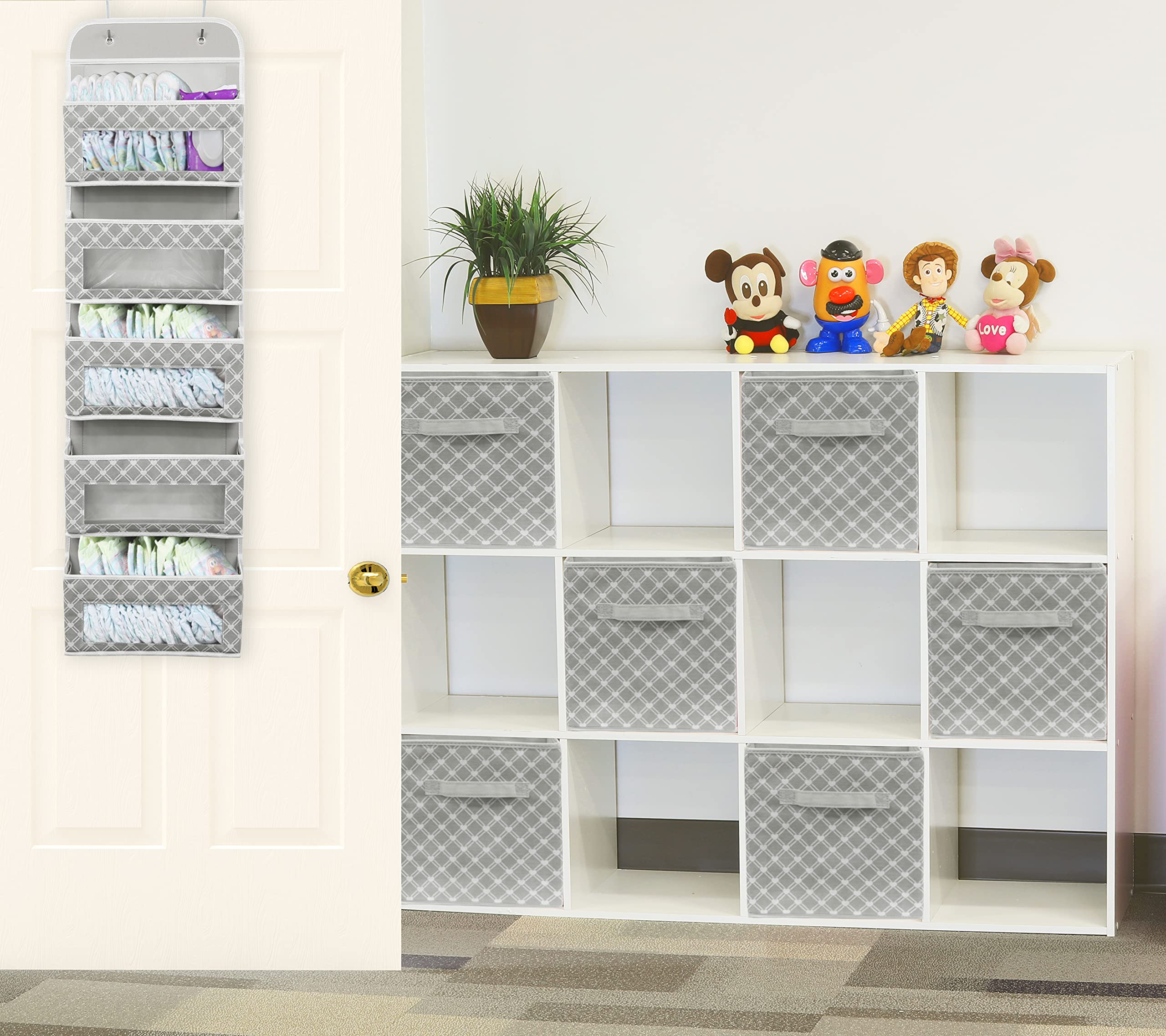 Simple Houseware 5-pocket organizer angled view shows tapered pockets for taller items.