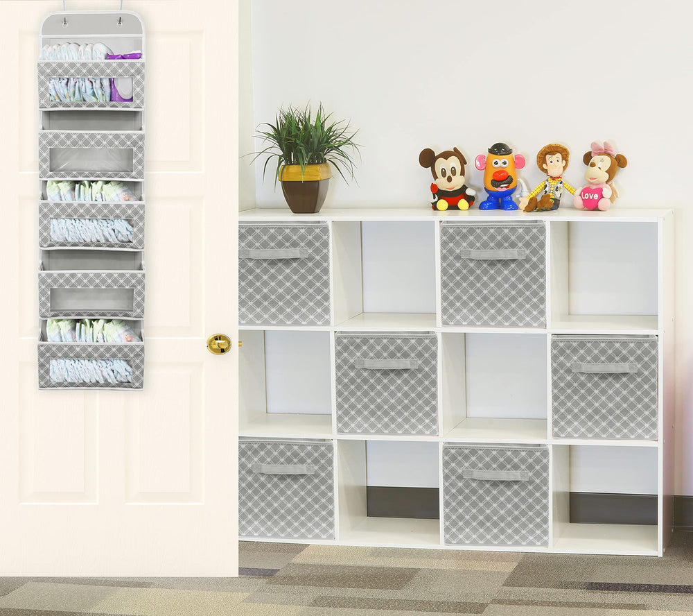 Simple Houseware 5-pocket organizer angled view shows tapered pockets for taller items.