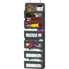 Simple Houseware 6-pocket door organizer on door for clutter-free storage.