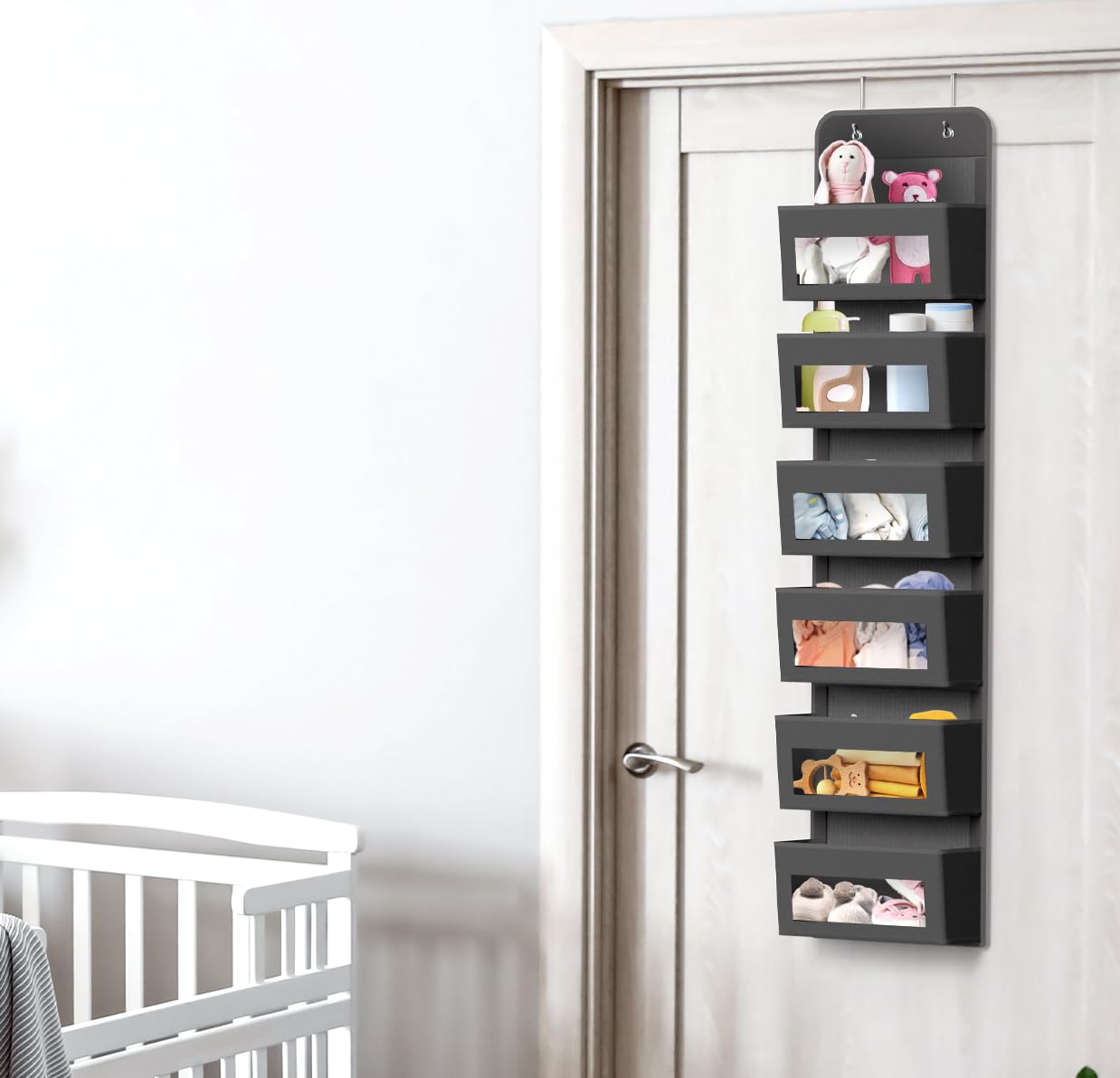 Simple Houseware pockets organize toiletries and wipes behind doors.