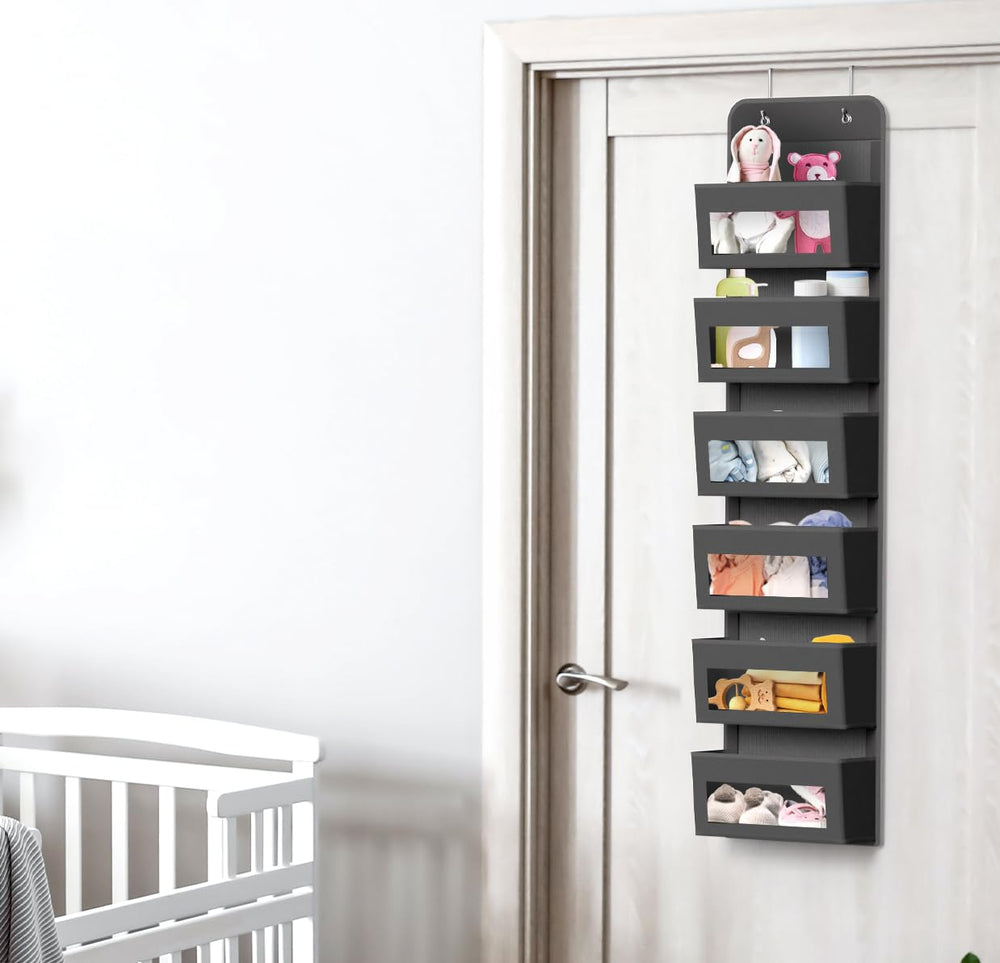 Simple Houseware pockets organize toiletries and wipes behind doors.