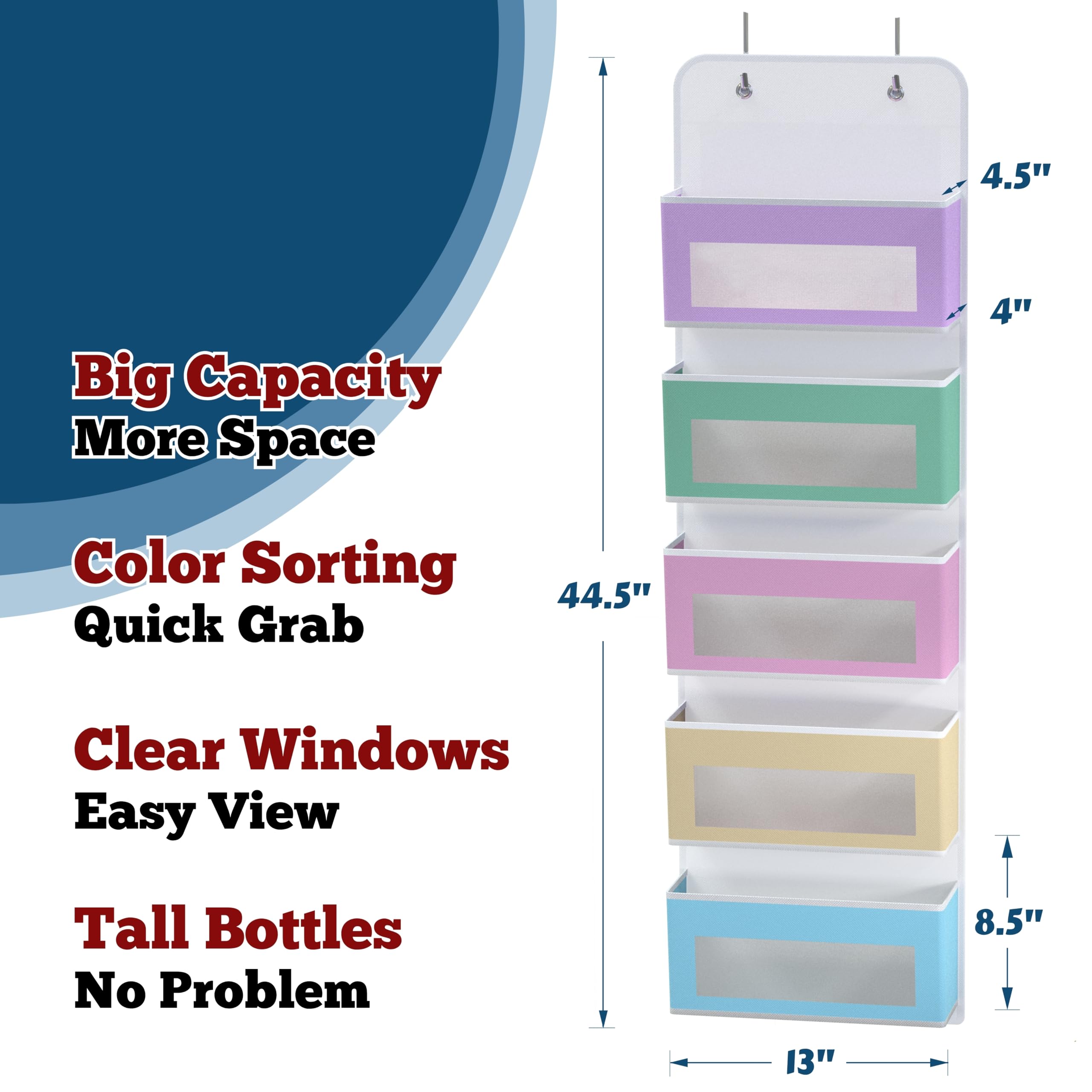 Simple Houseware closet-door organizer installed, showing easy accessibility via tall-item pockets.