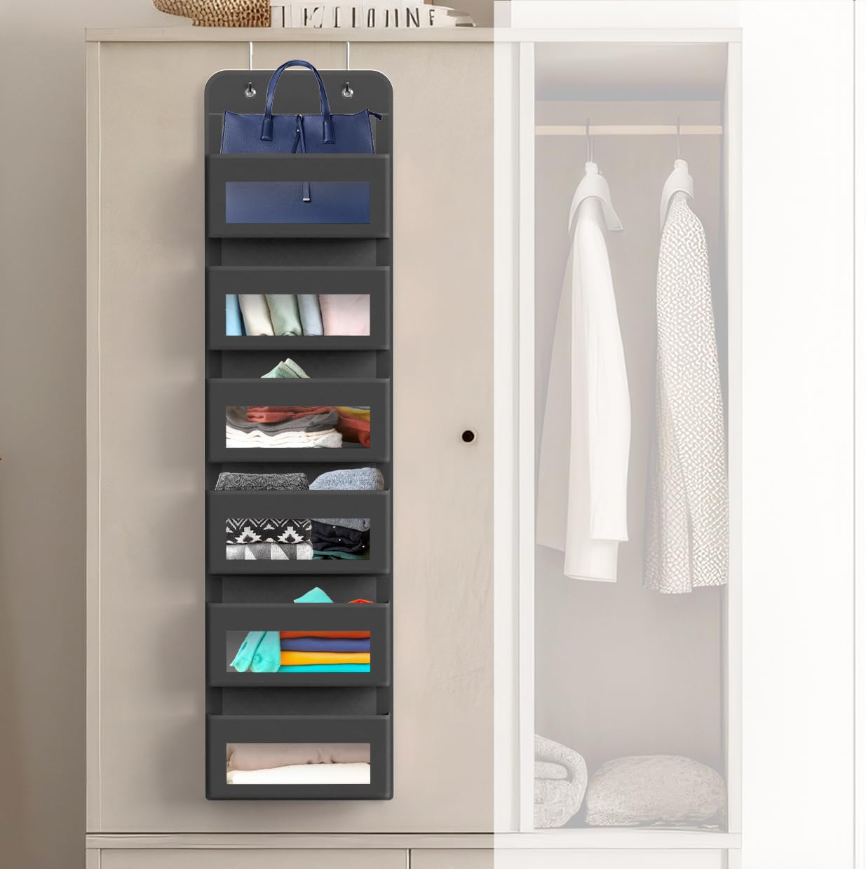 Simple Houseware easy-install hooks let you hang without tools.