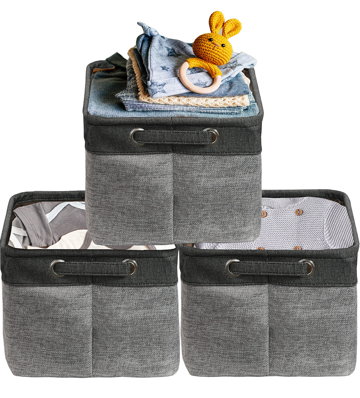 Simple Houseware large fabric storage bin front view with durable handles for easy closet organization.