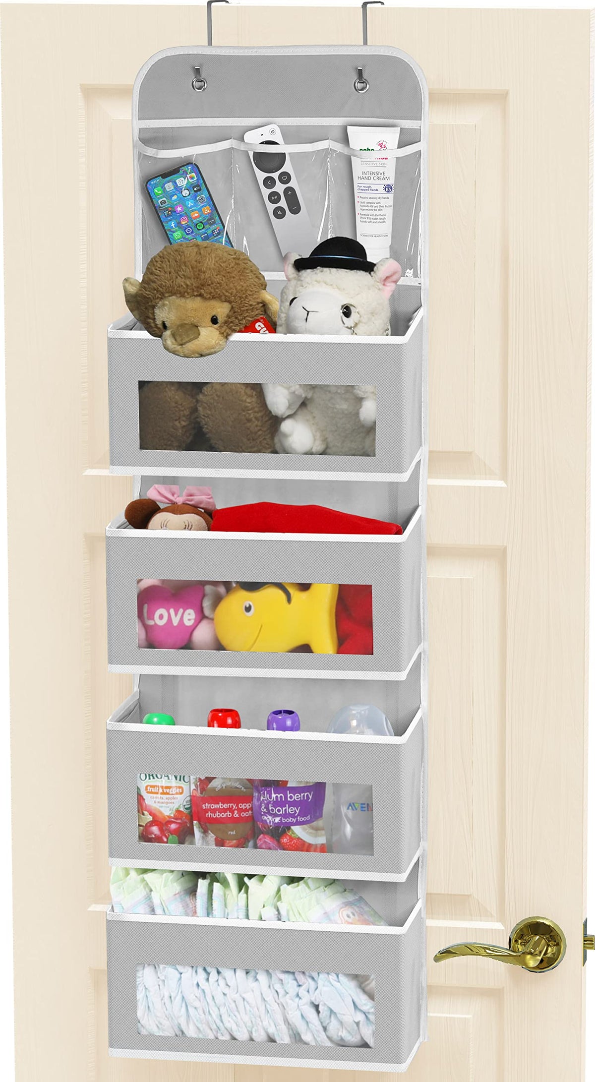 Simple Houseware over-door 4-pocket front view enables quick access to essentials.