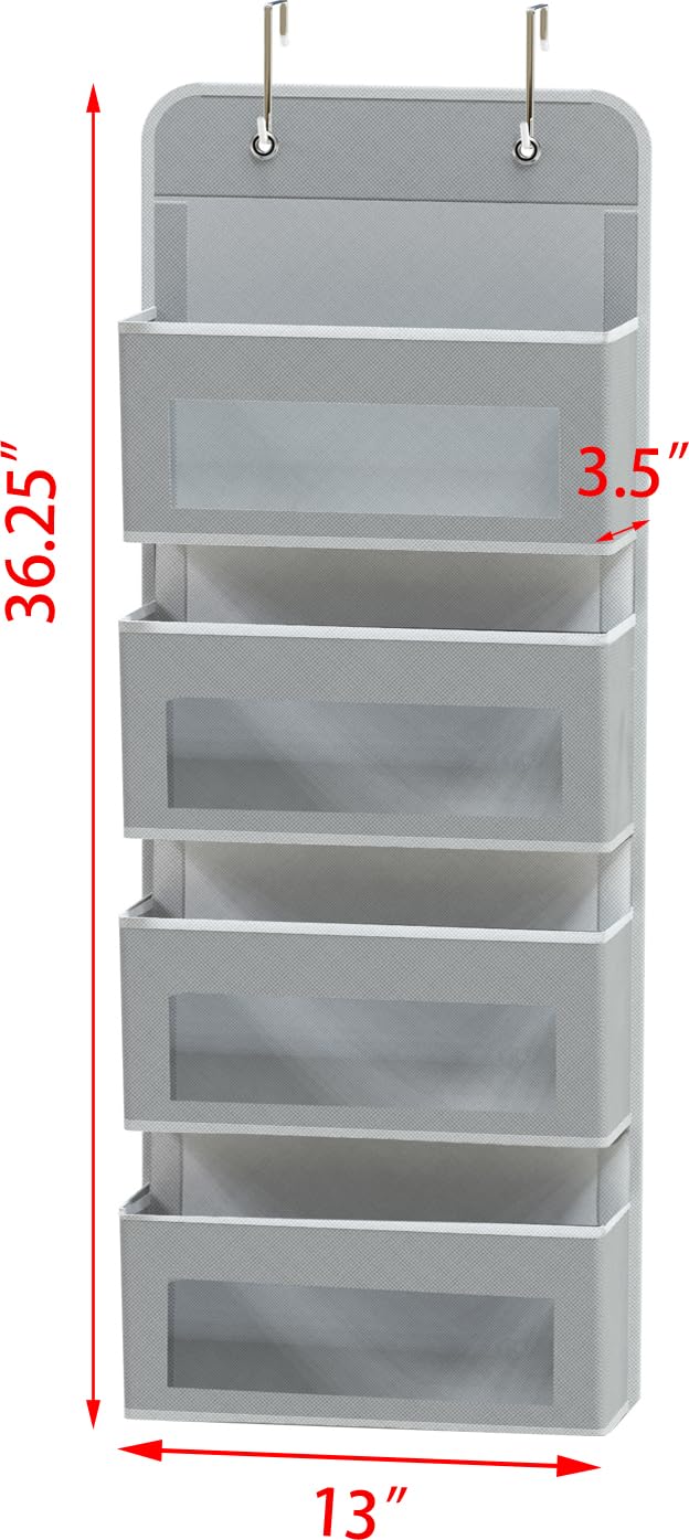 Simple Houseware over-door storage with four pockets provides rapid access in tight spaces.