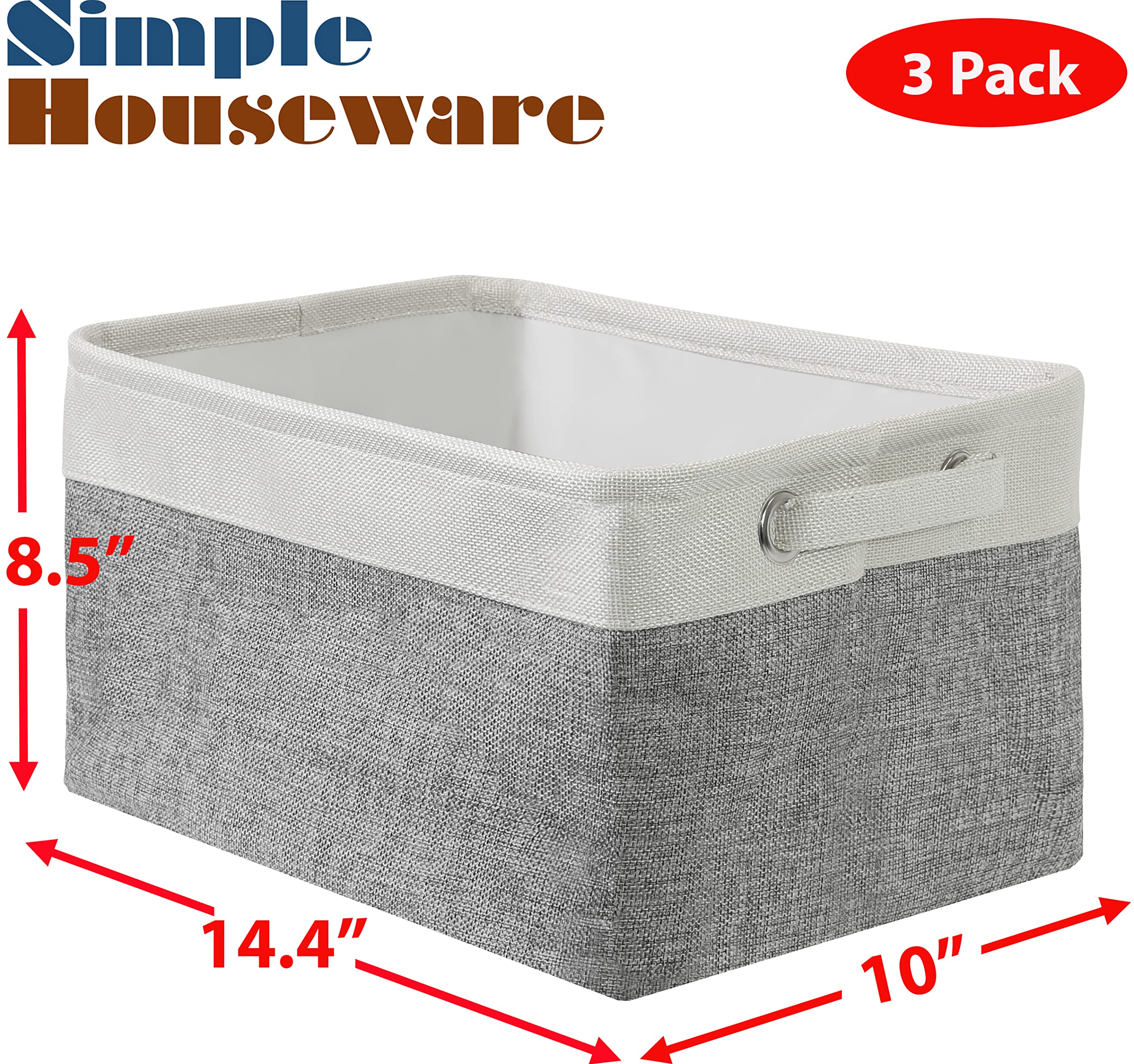 Simple Houseware storage bin gray with handles for easy carrying