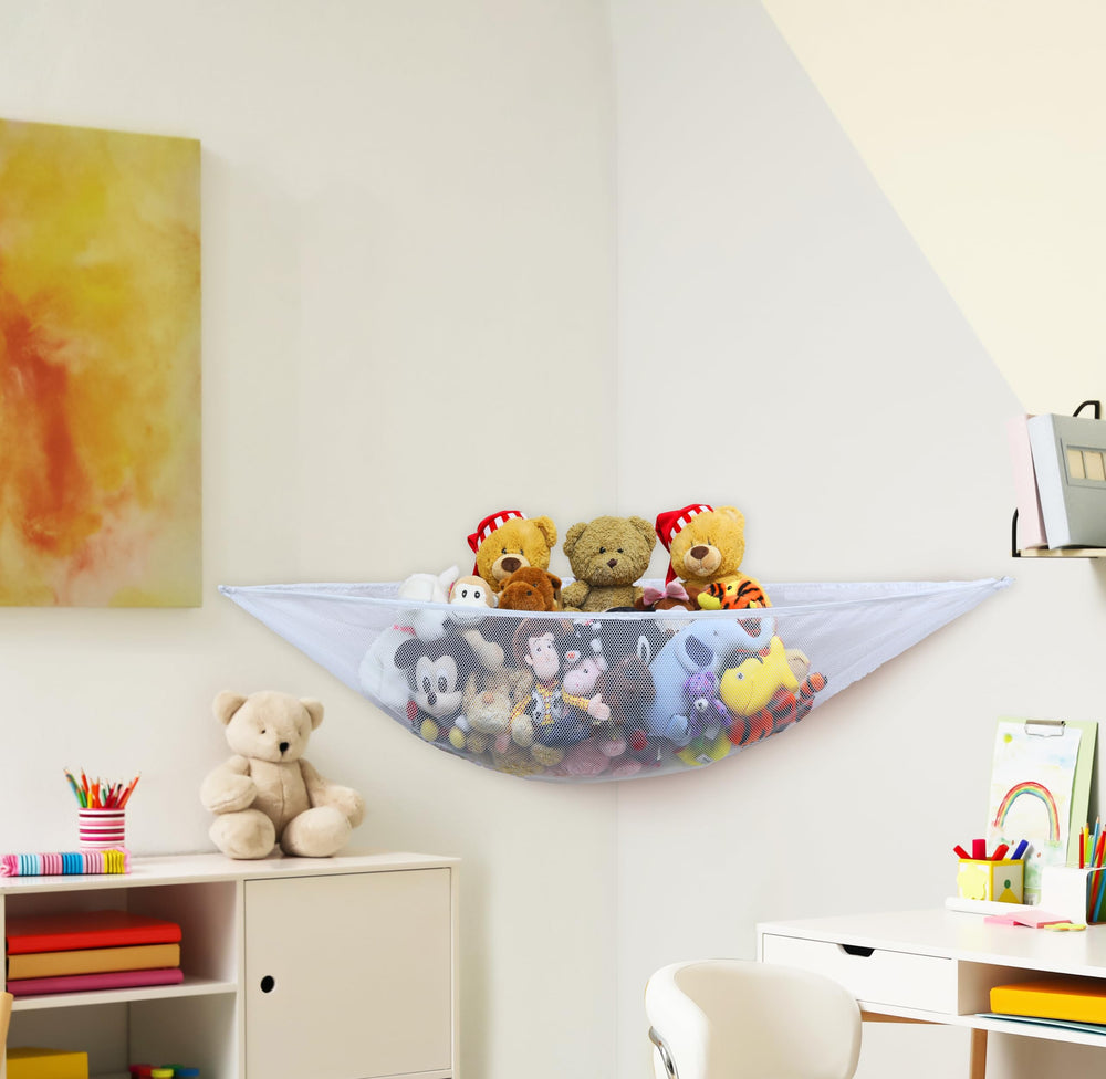 Simple Houseware stuffed-animal-hammock-net white-color blends with nursery decor.