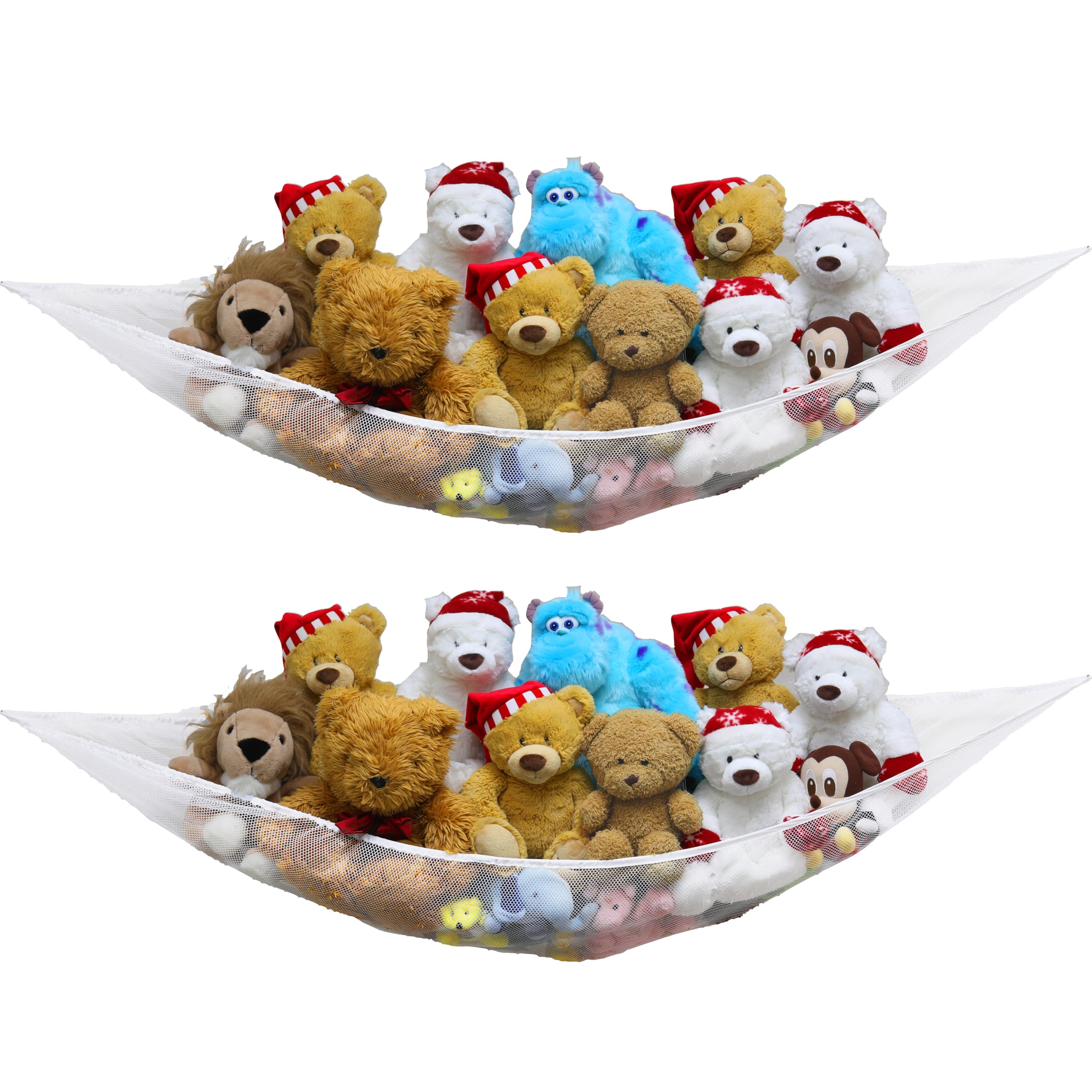 Simple Houseware stuffed-animal-hammock-net corner-wall-storage holds plush toys neatly.
