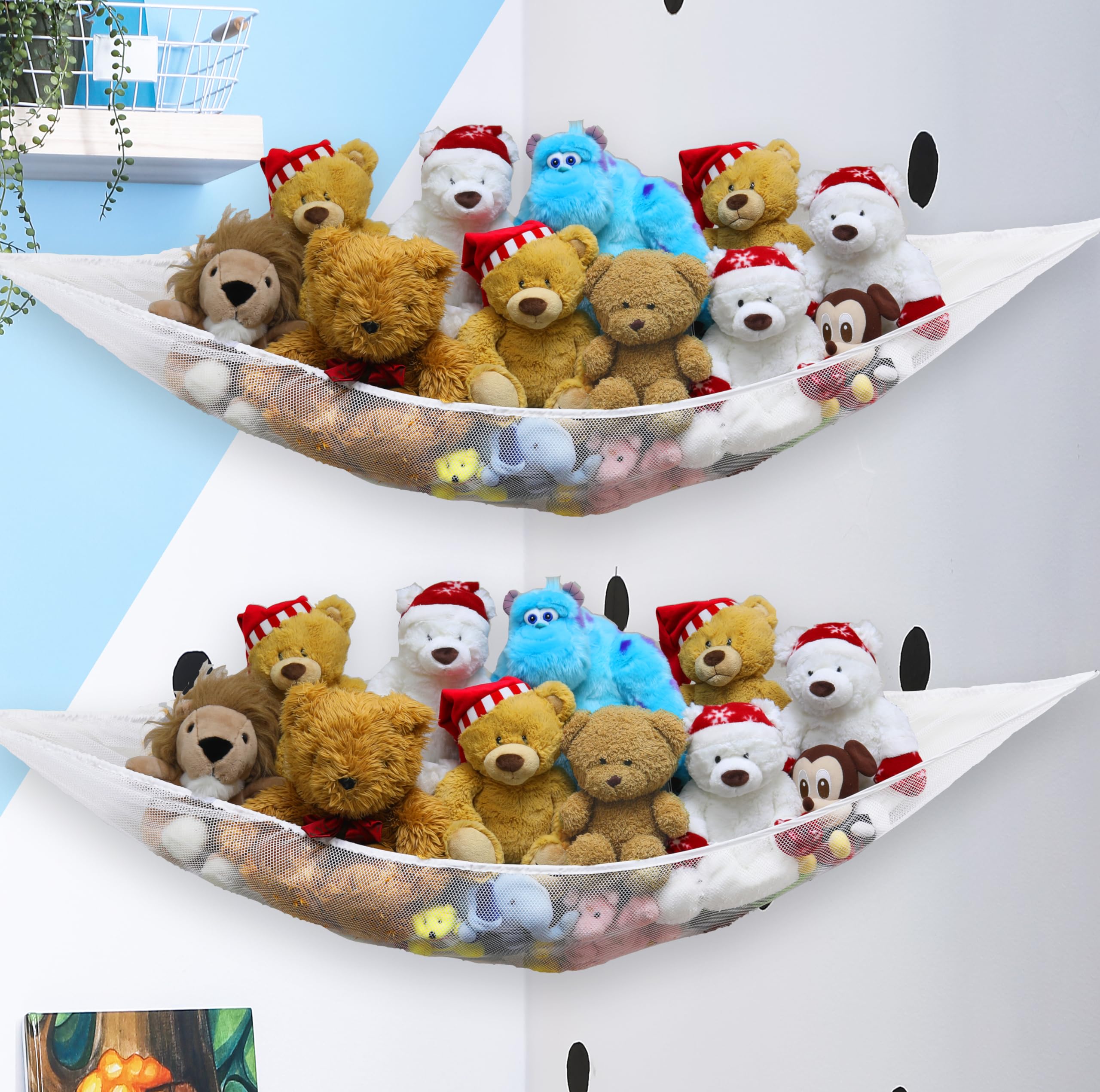 Simple Houseware stuffed-animal-hammock-net corner-wall-storage closeup mesh shows durable stretch for toys.
