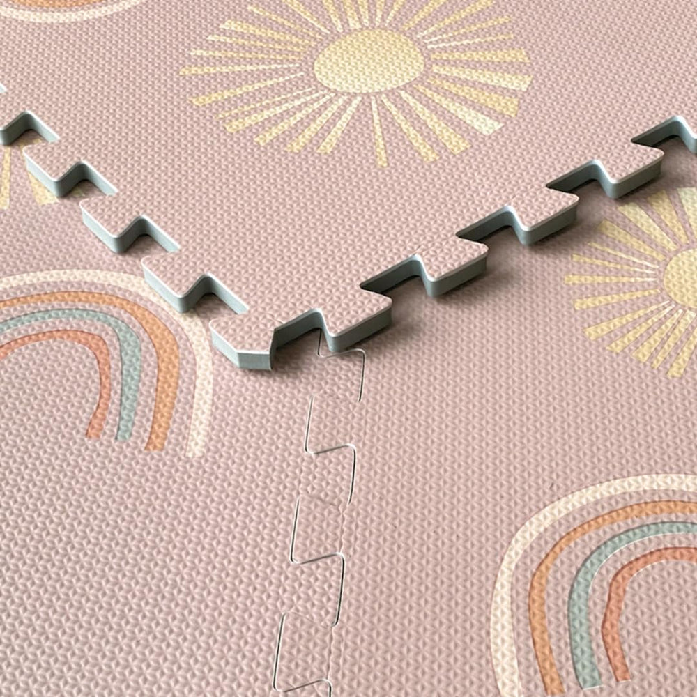 Simple Kid Co. Play Mat border pieces assembly helps create a clearly defined safe play boundary.