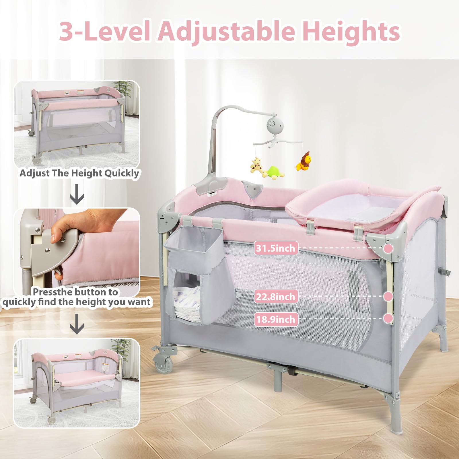 SIMPLGIRL foldable playpen with Oxford travel bag for portability.