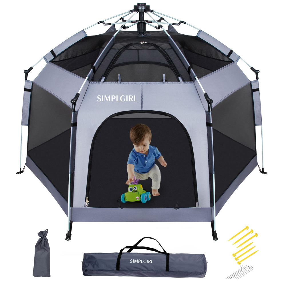 SIMPLGIRL Premium Playpen canopy with UV50+ protection for sunny outdoor outings.