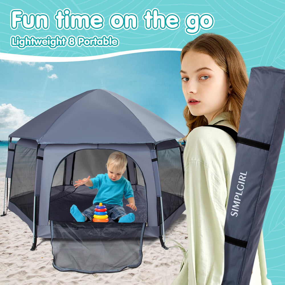 SIMPLGIRL Premium Playpen grey color complements any nursery or outdoor setup.