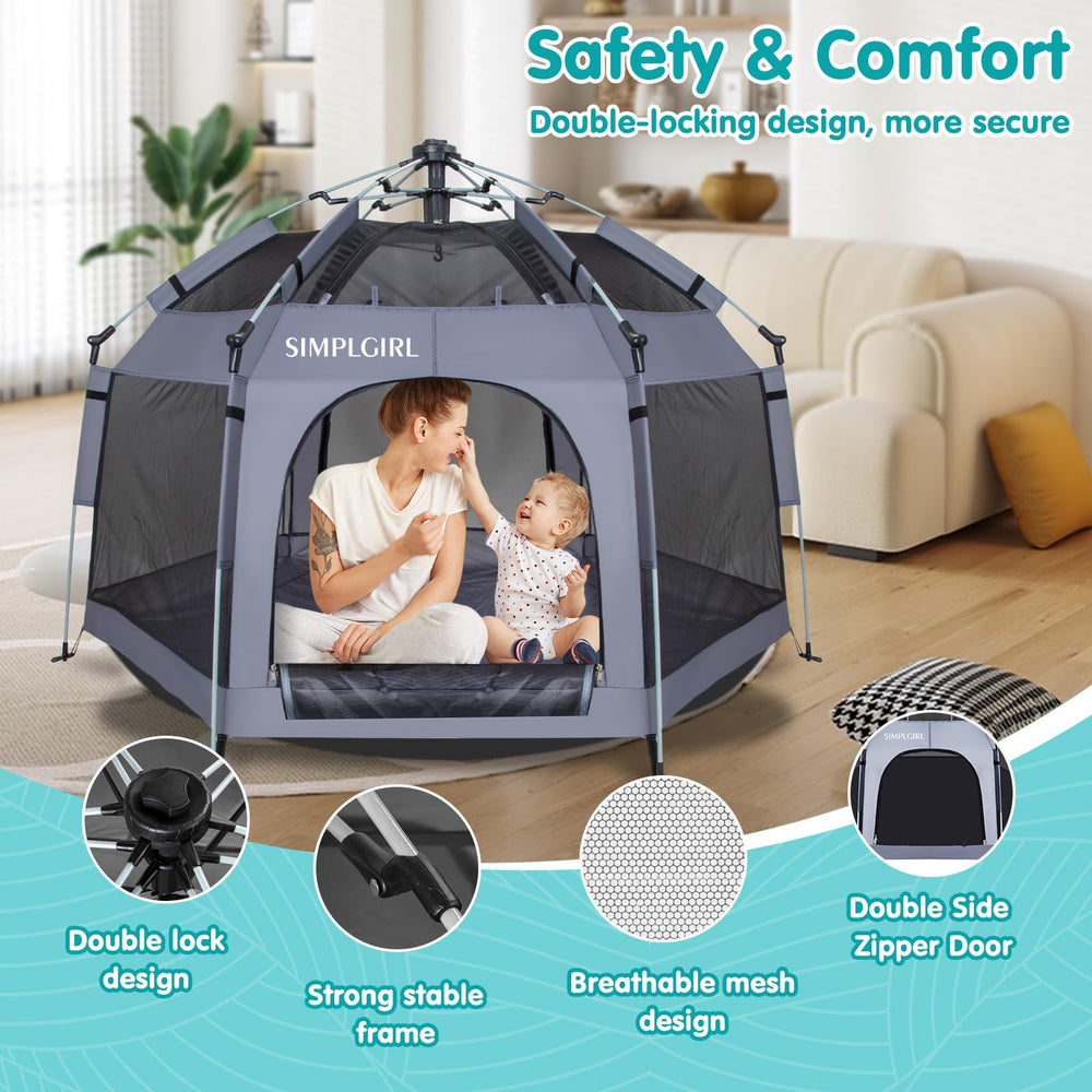 SIMPLGIRL Premium Playpen lightweight design supports on-the-go parenting.