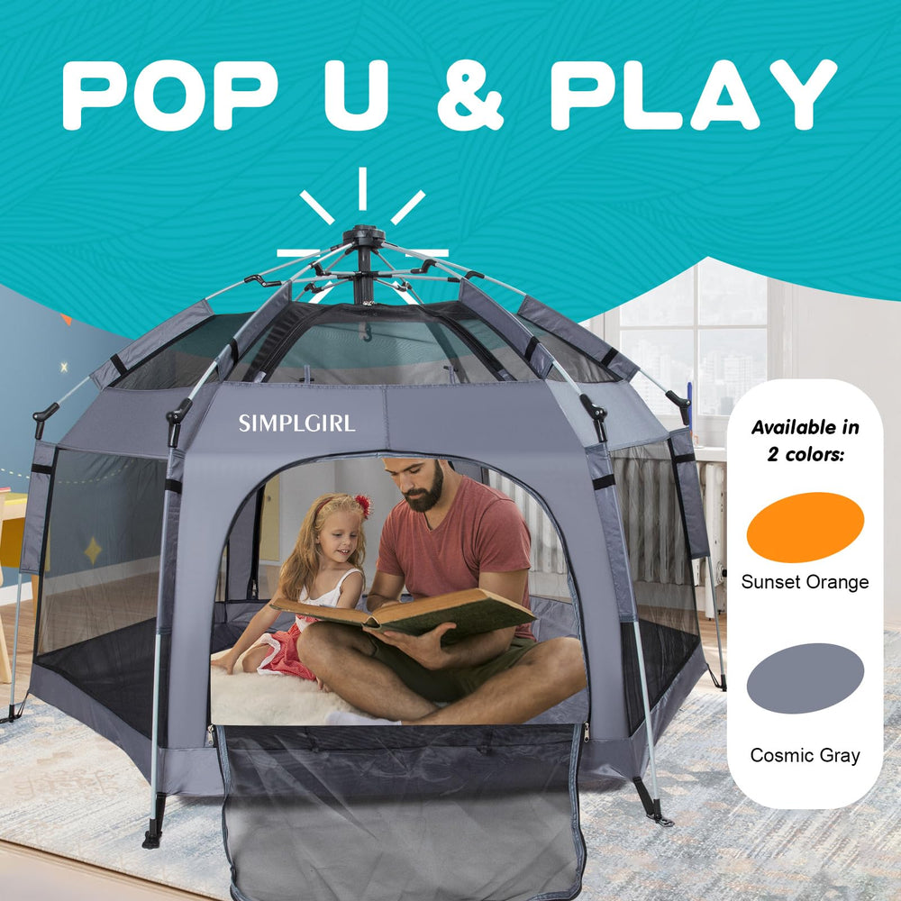 SIMPLGIRL Premium Playpen pop-up quick-assembly for stress-free setup.