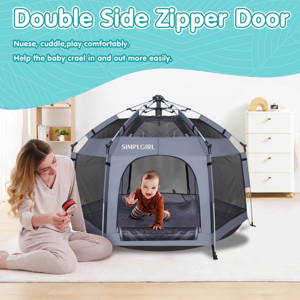 SIMPLGIRL Premium Playpen safety lock rails enhance secure playtime.