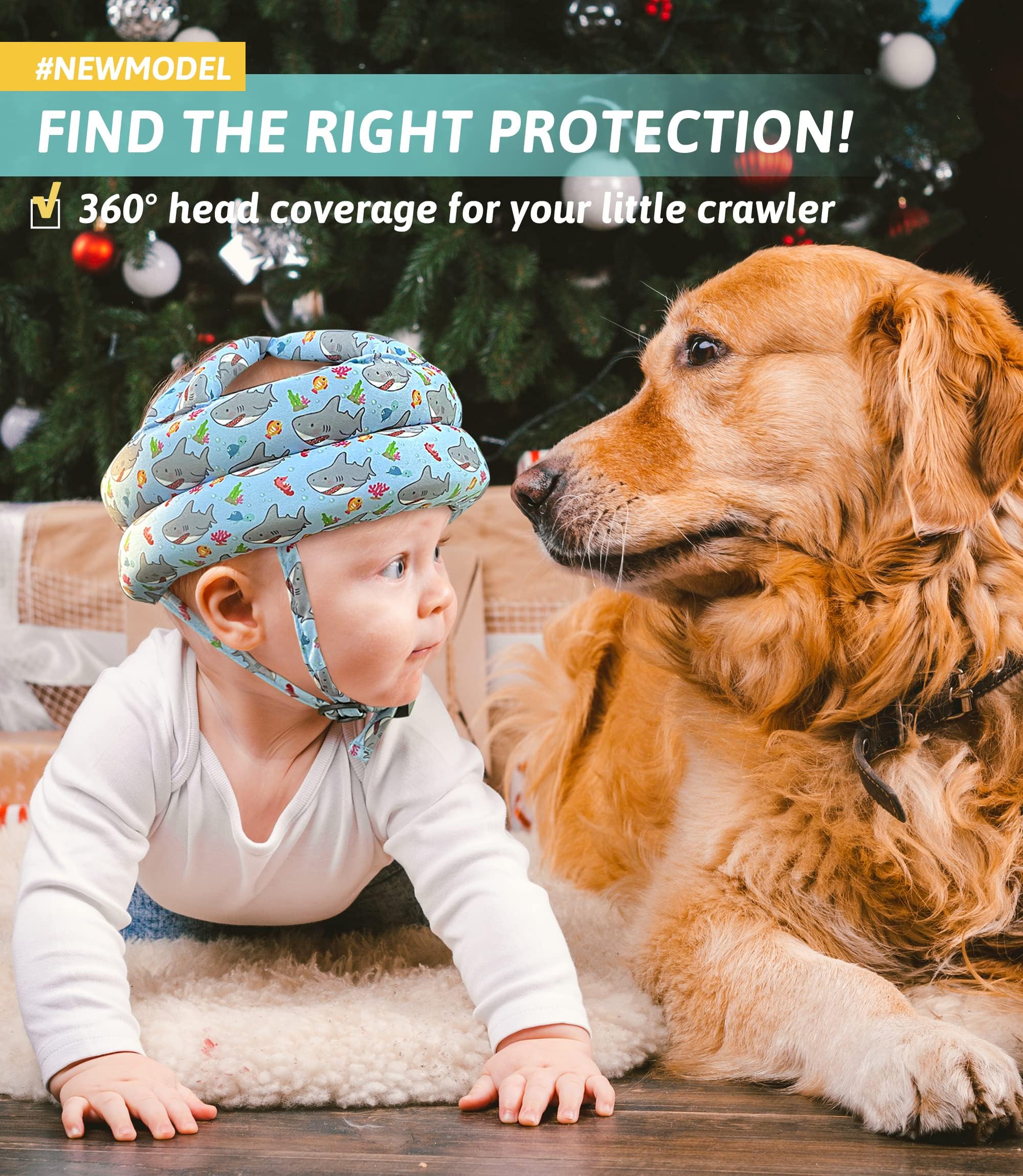 Simply Kids baby head protector side view shows Y-strap design for secure fit