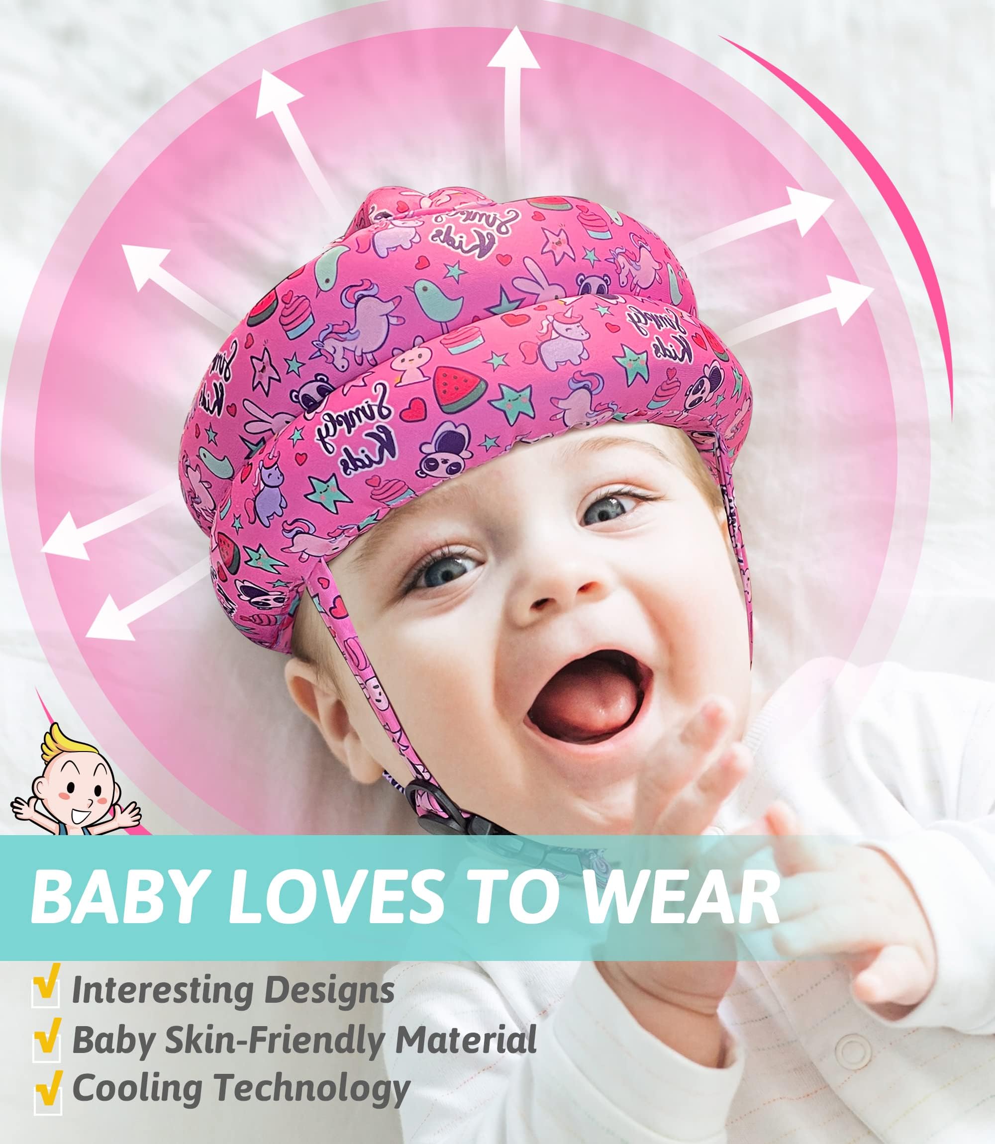 Simply Kids baby helmet material image showing skin-friendly, non-toxic materials for delicate skin