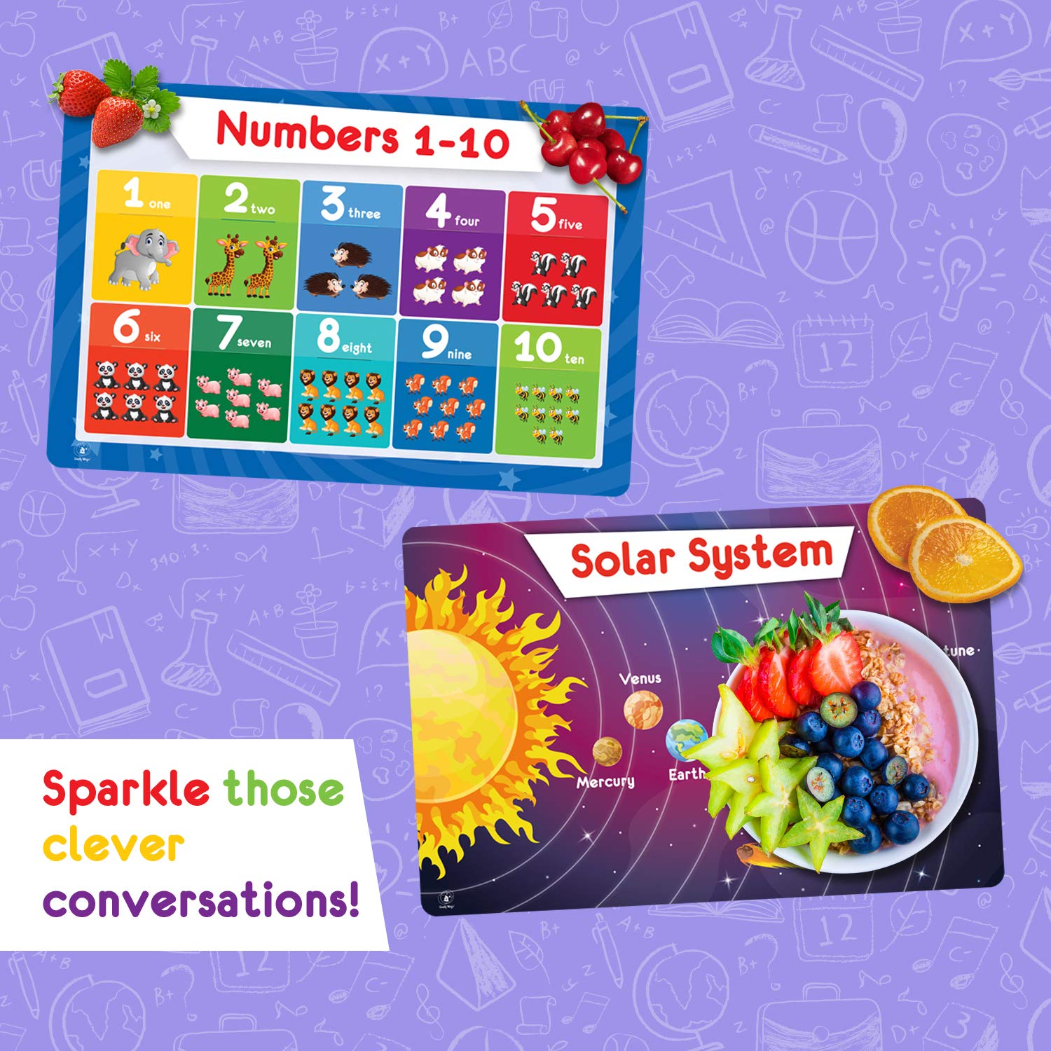 Simply Magic 5 placemats solar system design sparks space curiosity during dinners.