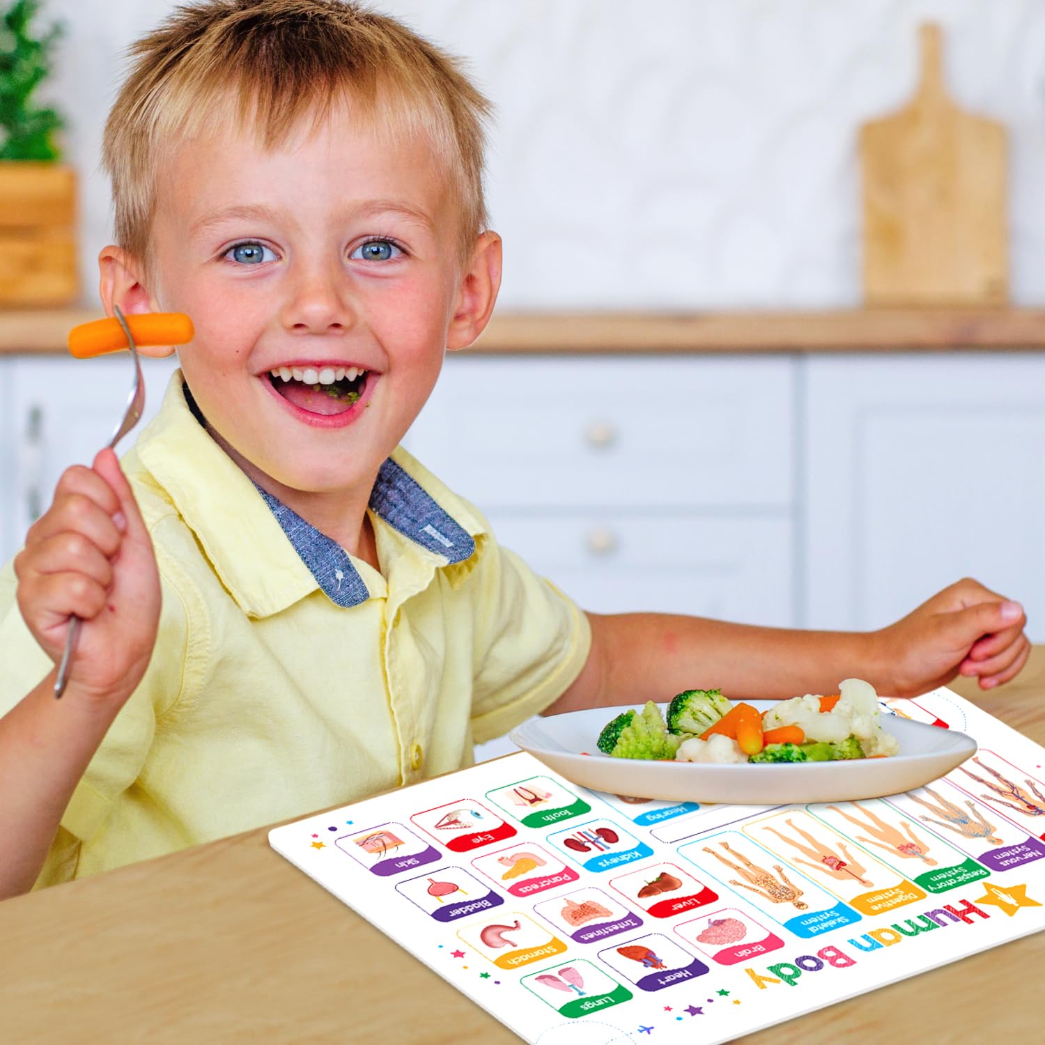 Simply Magic easy-clean placemats keep the dining area tidy