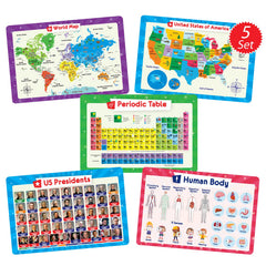 Simply Magic USA map placemats showing colorful states for geography learning during meals.