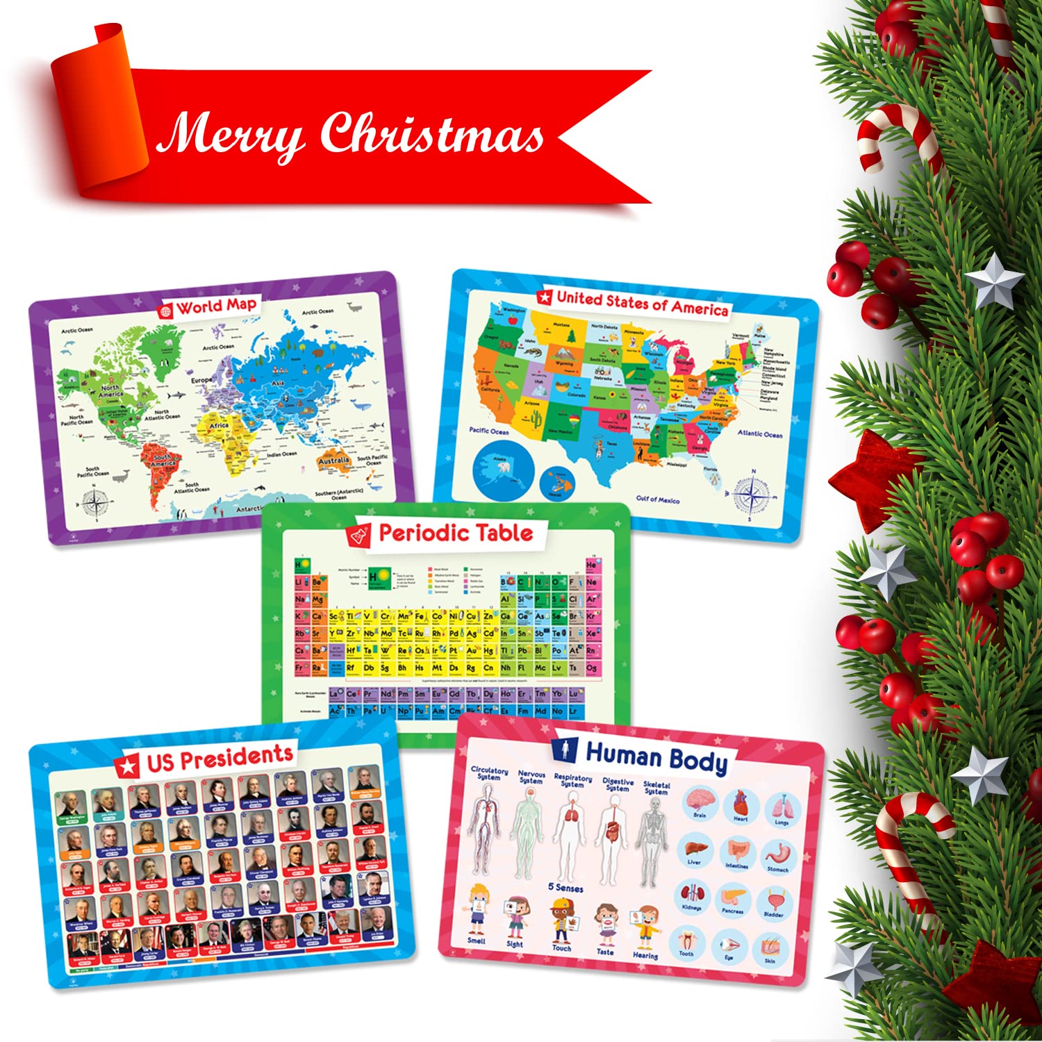 Simply Magic world map placemats helping kids explore continents while dining.