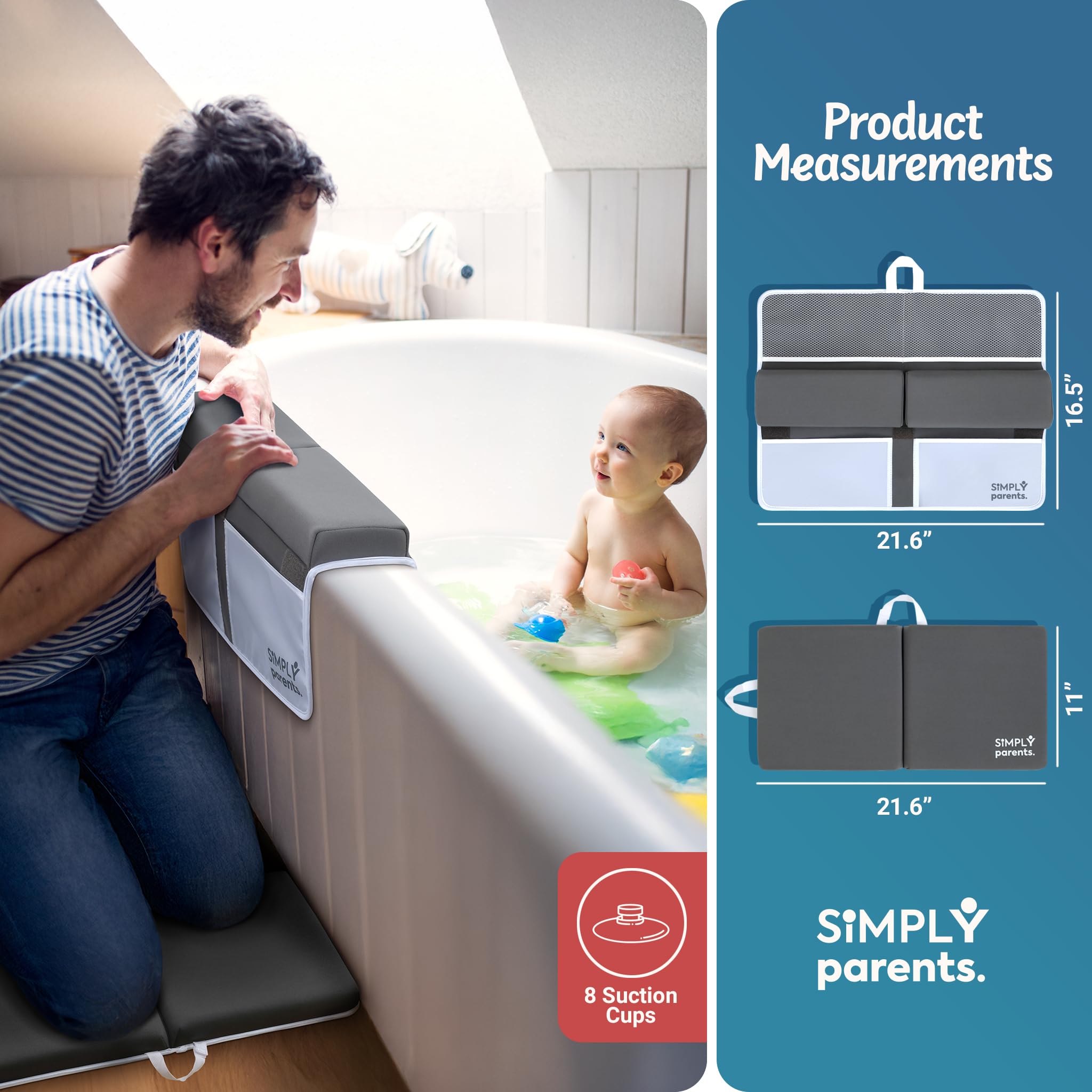 SIMPLY Parents bath kneeler pockets store bath toys and essentials within reach