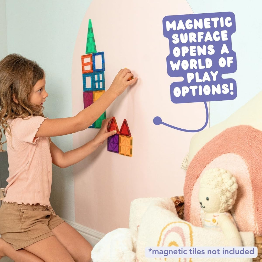 Simply Tots magnetic wall decal provides a large multi-purpose play surface for drawing and magnetic tiles