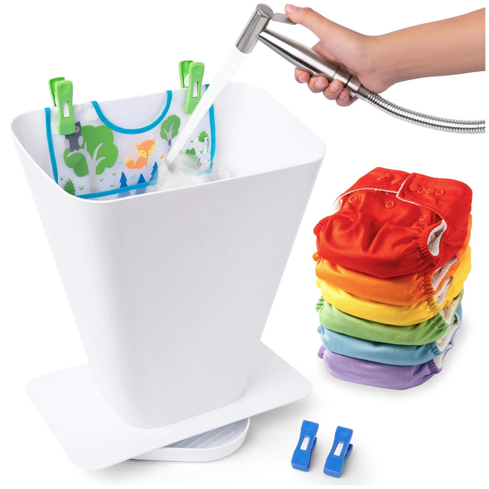 SimplyImagine cloth diaper sprayer shield in white provides splash protection during changes.