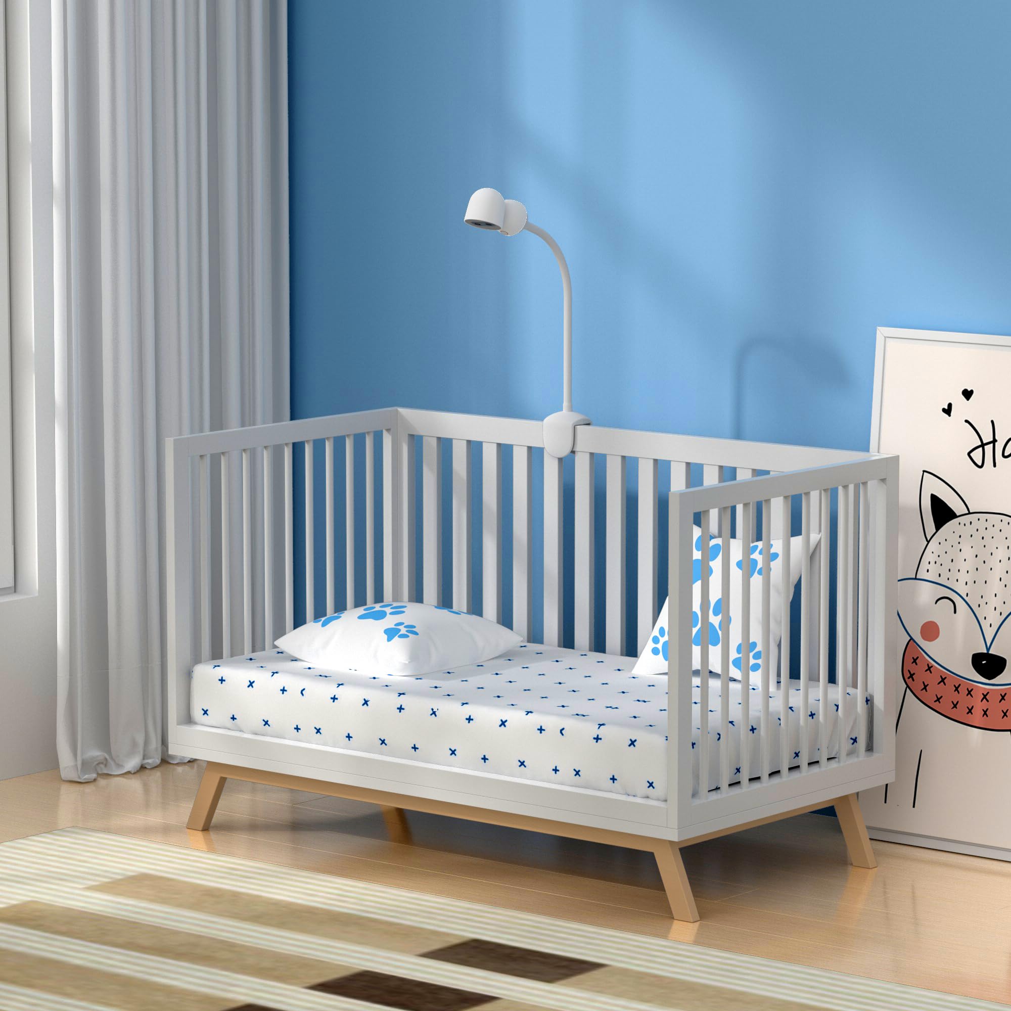 Simsky baby monitor clip-on mount highlights plug-and-play connector for easy setup.