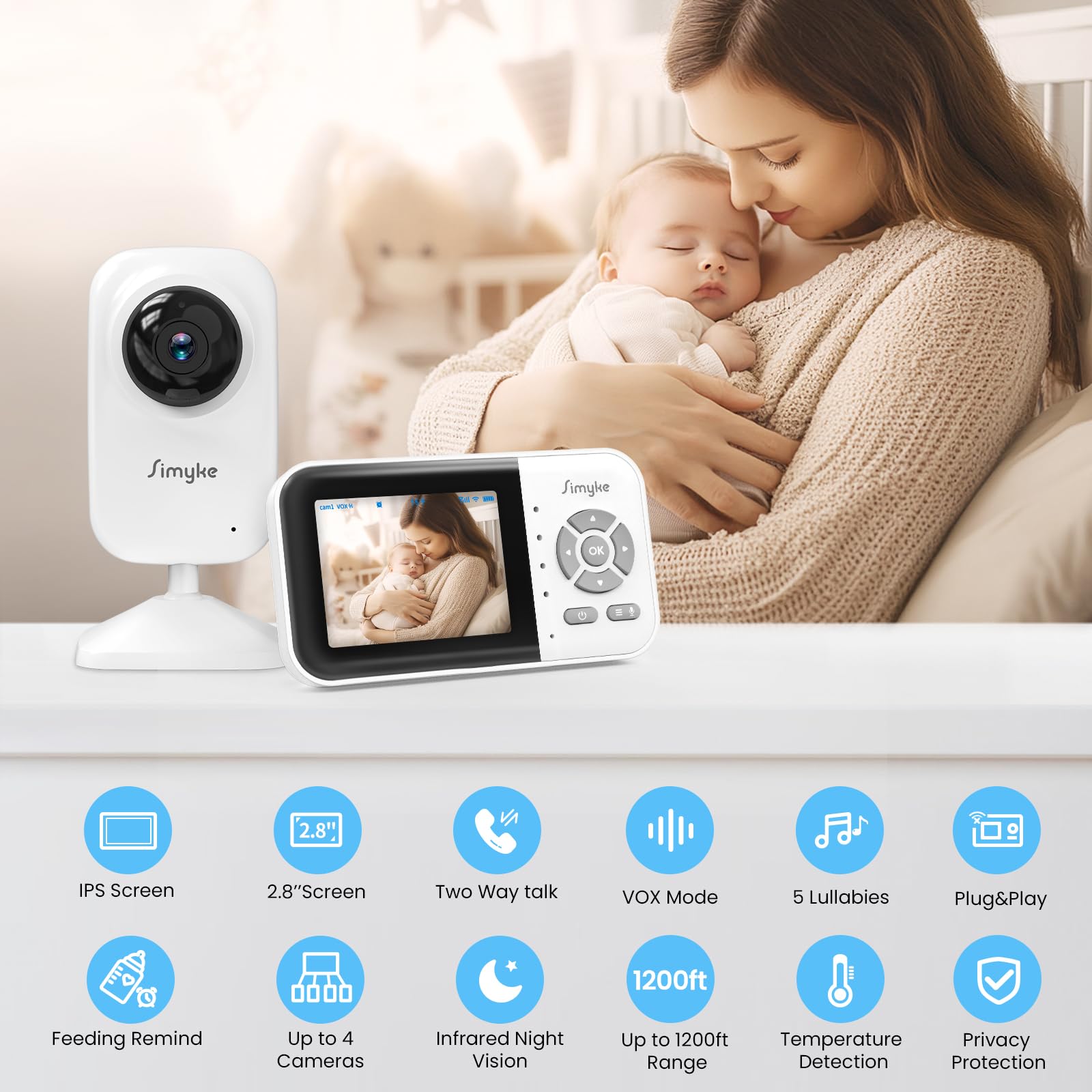Simyke baby monitor night vision view in low light