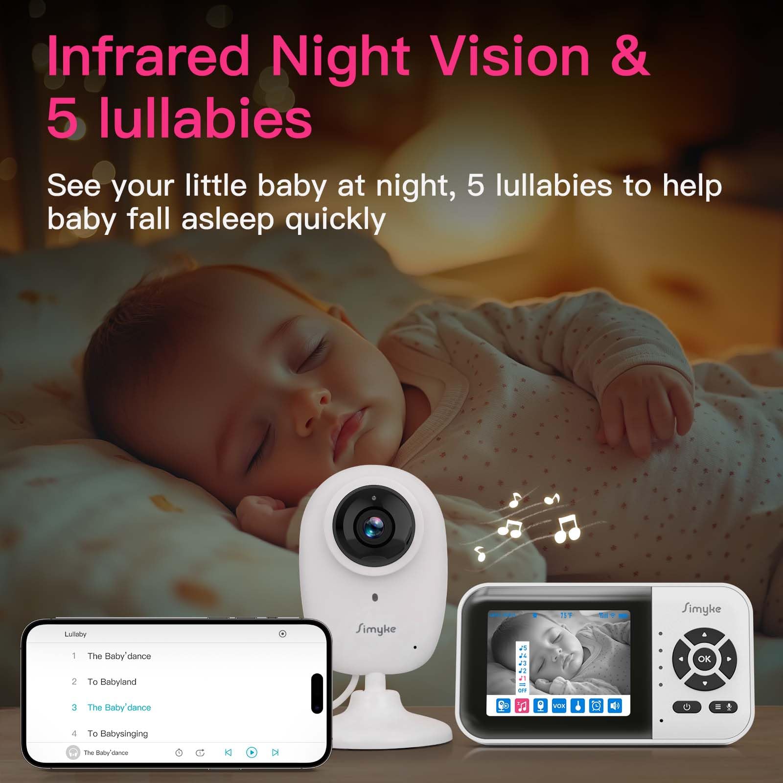 Simyke 2500mAh battery supports hours of screen-on monitoring.